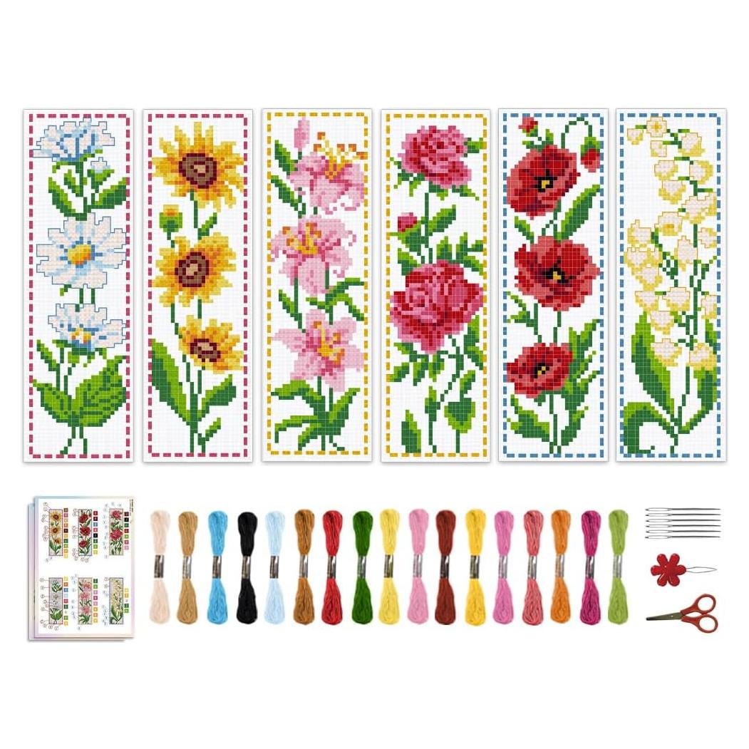 Kit de Punto de Cruz ACRNIGHEET 6 Piezas Floral 11CT