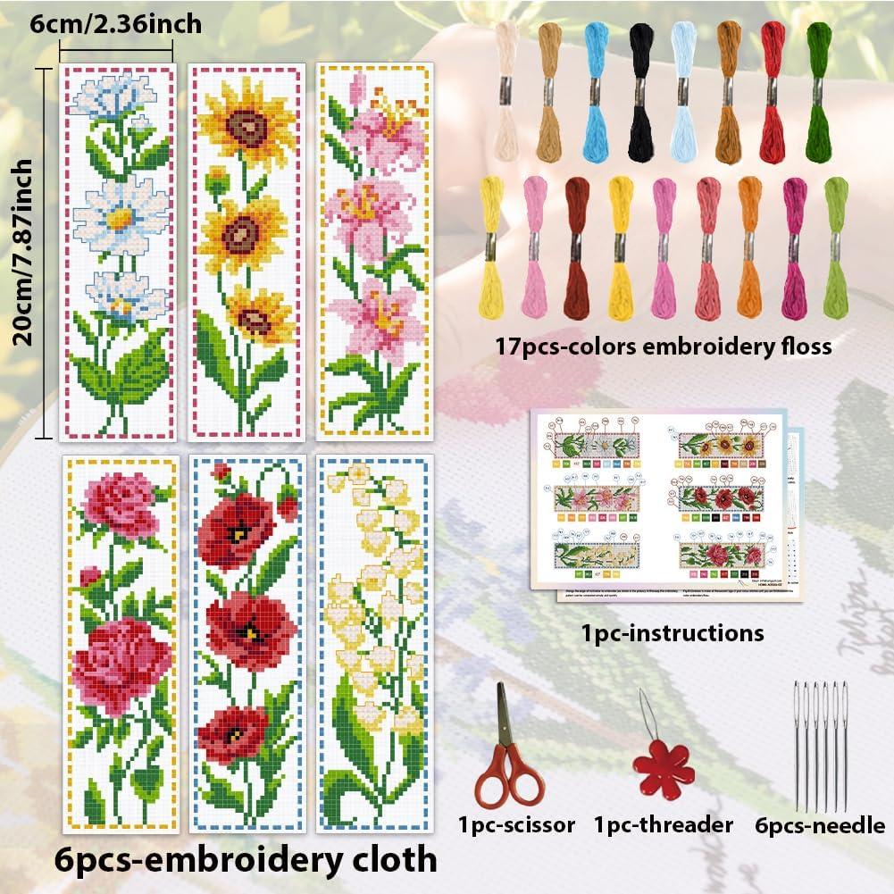 Kit de Punto de Cruz ACRNIGHEET 6 Piezas Floral 11CT