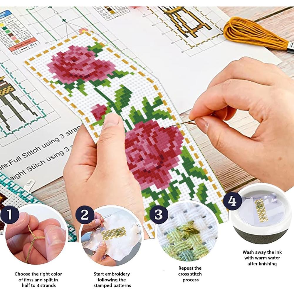 Kit de Punto de Cruz ACRNIGHEET 6 Piezas Floral 11CT