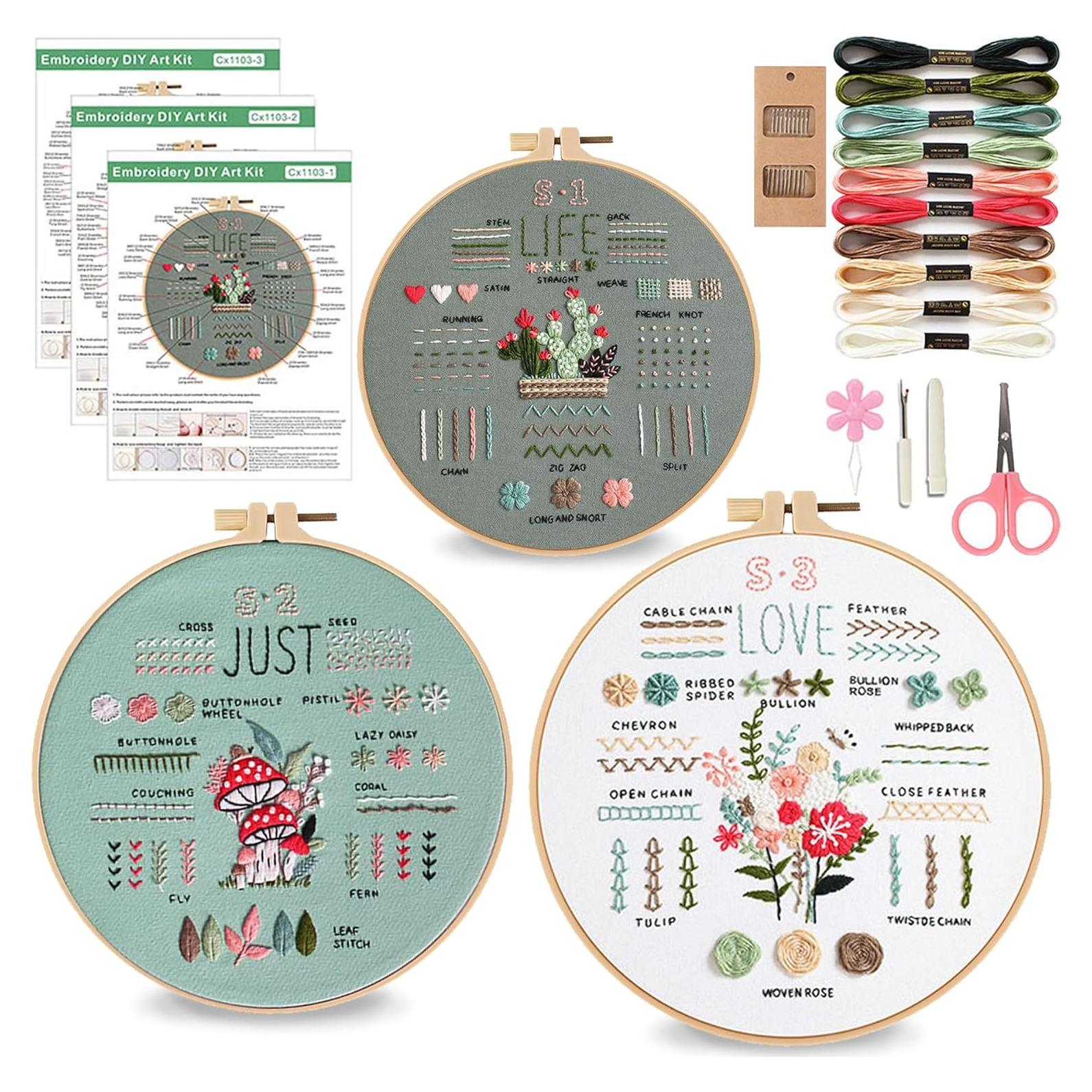 Kit de Bordado para Principiantes Consss - 3 Patrones Florales