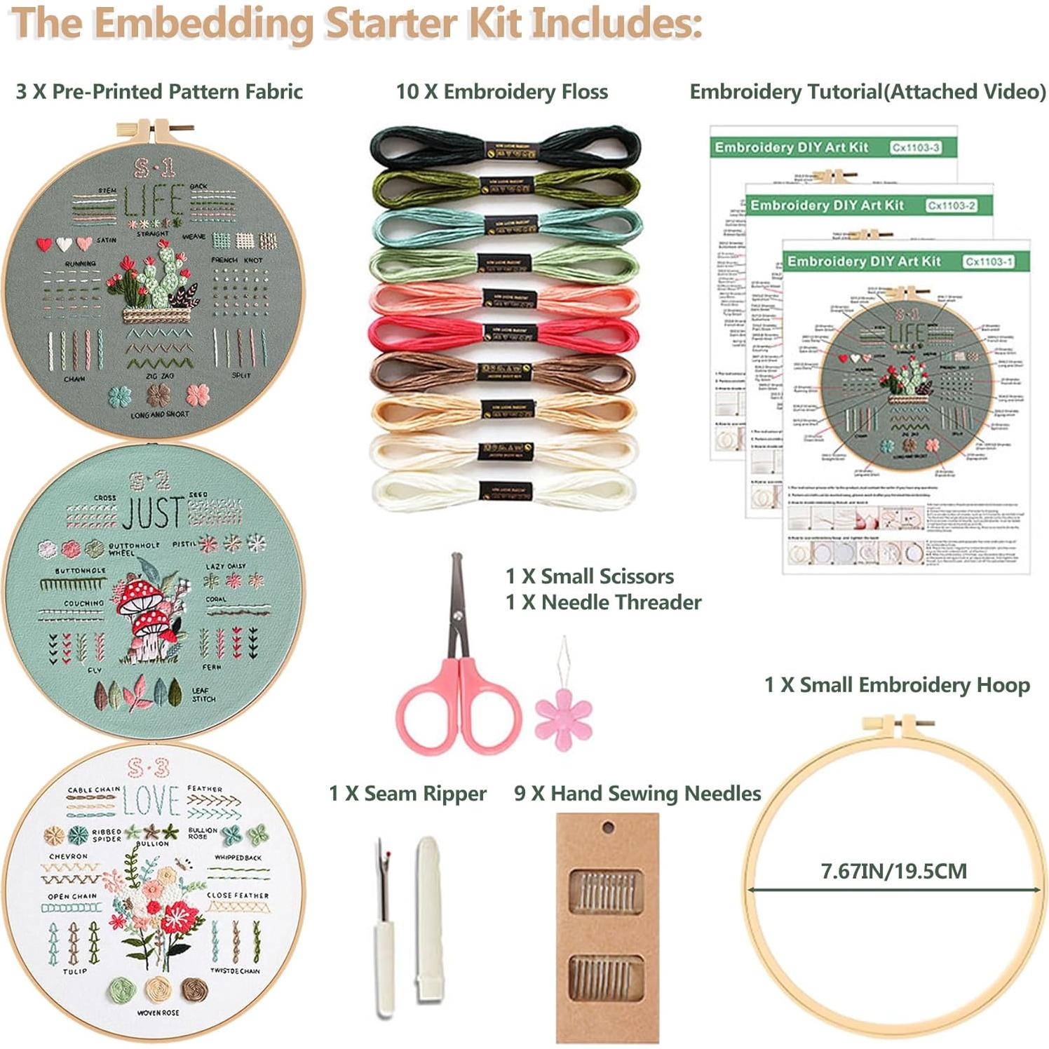 Kit de Bordado para Principiantes Consss - 3 Patrones Florales