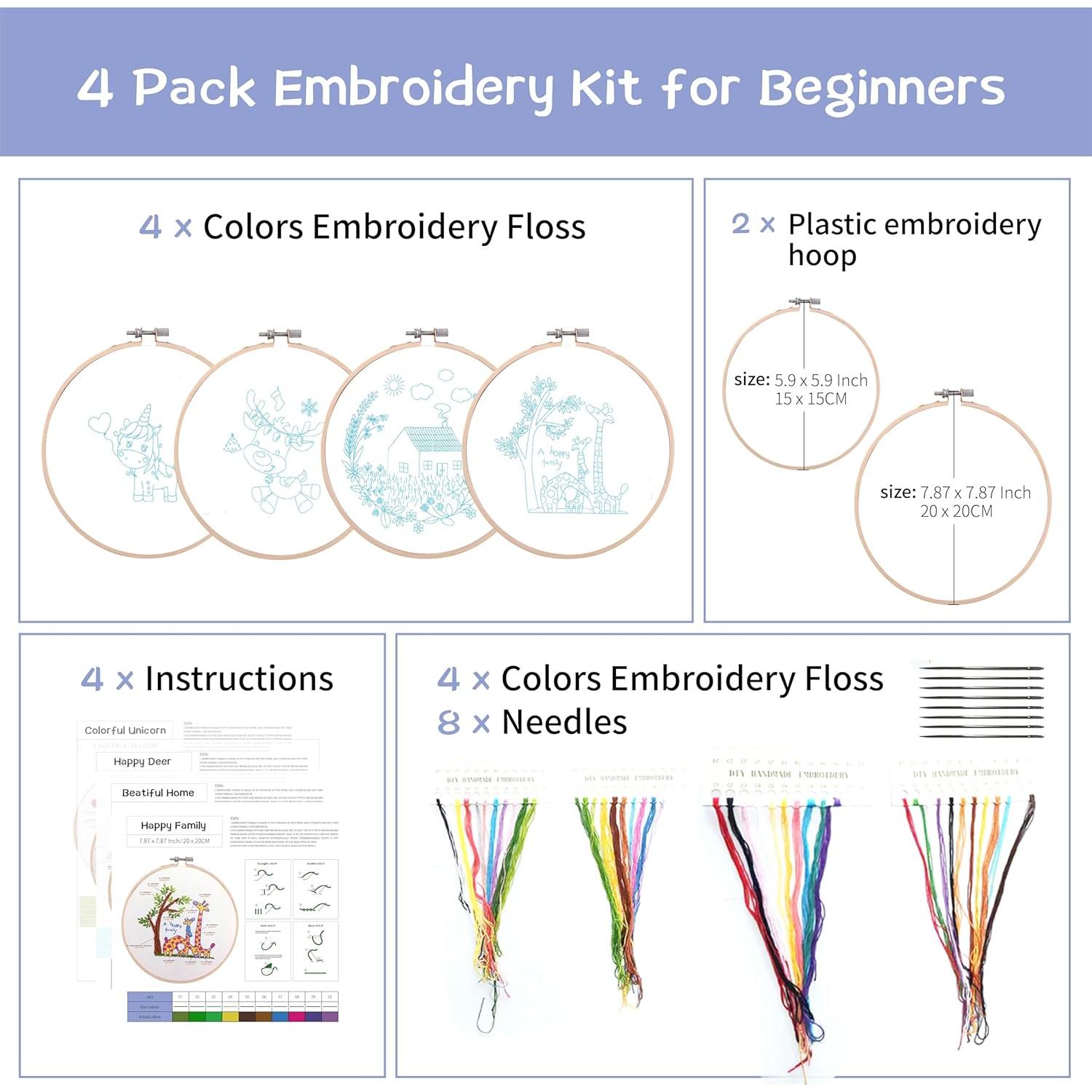 Kit de Bordado BAPPRJY para Principiantes - 4 Piezas con Patrones