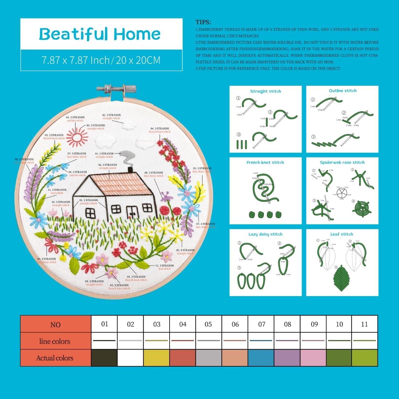 Kit de Bordado BAPPRJY para Principiantes - 4 Piezas con Patrones