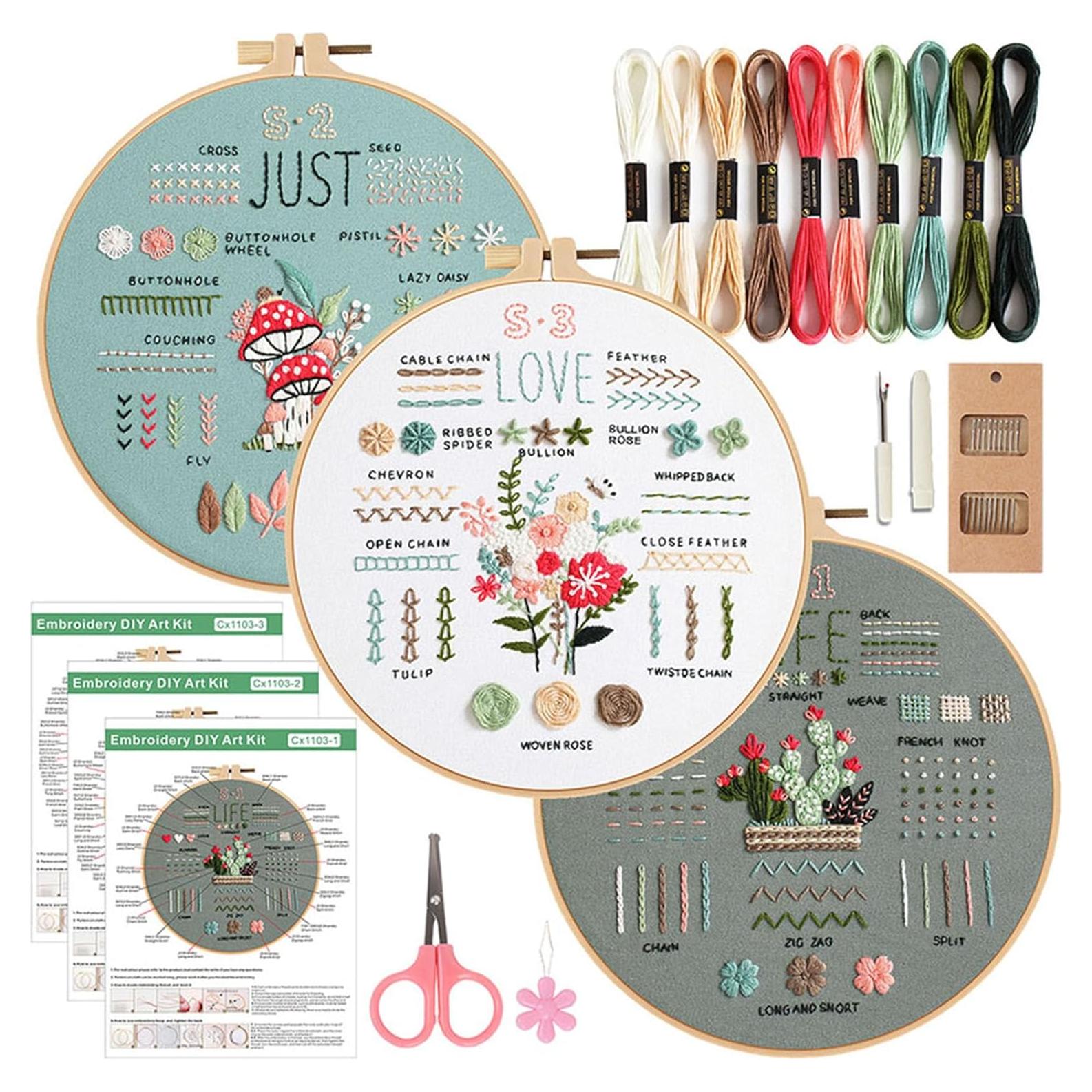 Kit de Bordado Ohcol para Principiantes - 3 Patrones y Aro