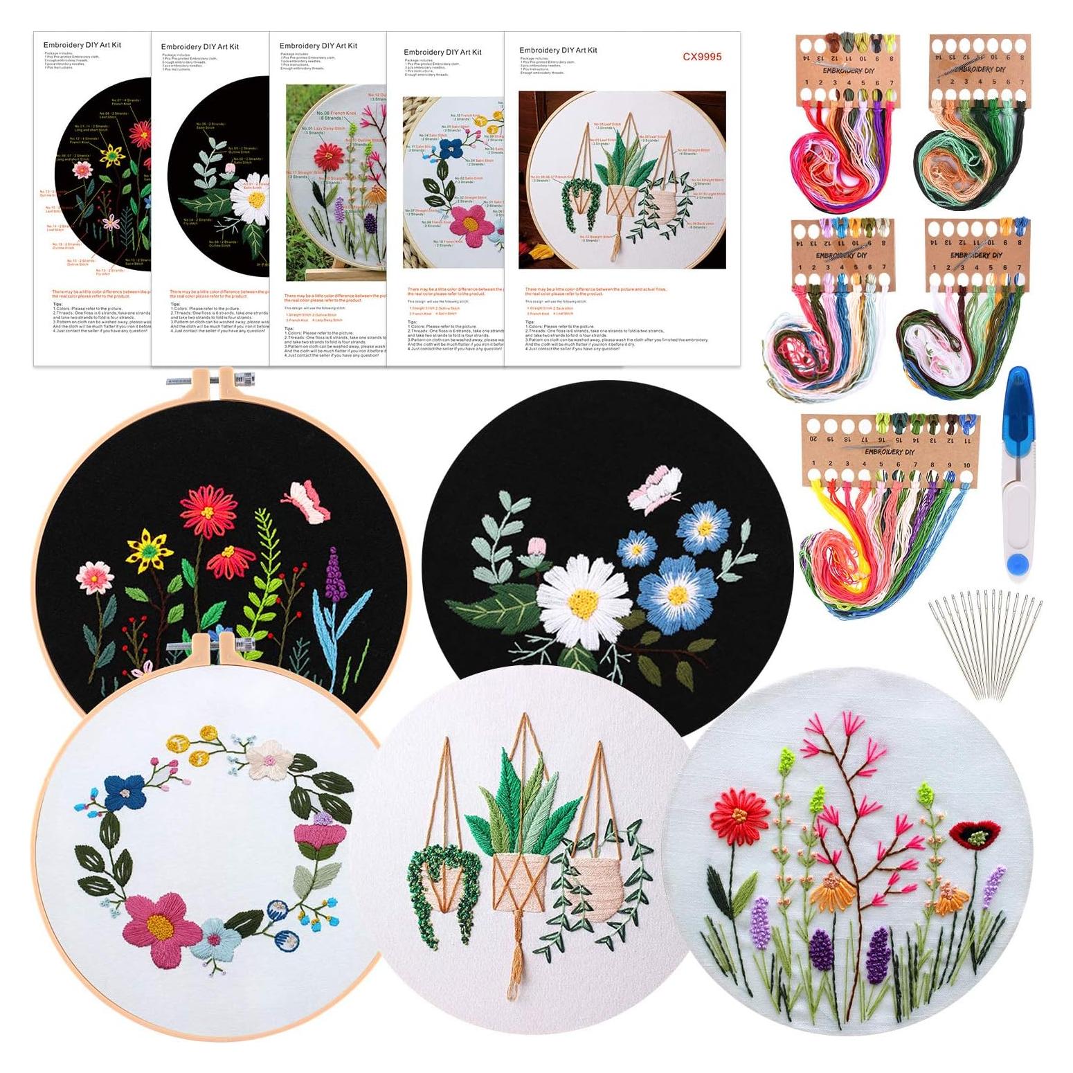 Kit de Bordado FEPITO para Principiantes - 5 Piezas Floral