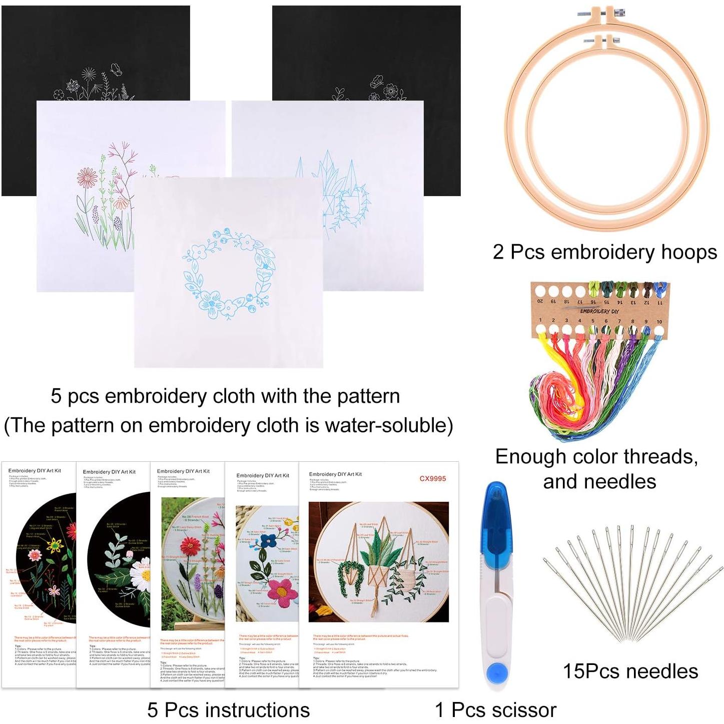 Kit de Bordado FEPITO para Principiantes - 5 Piezas Floral