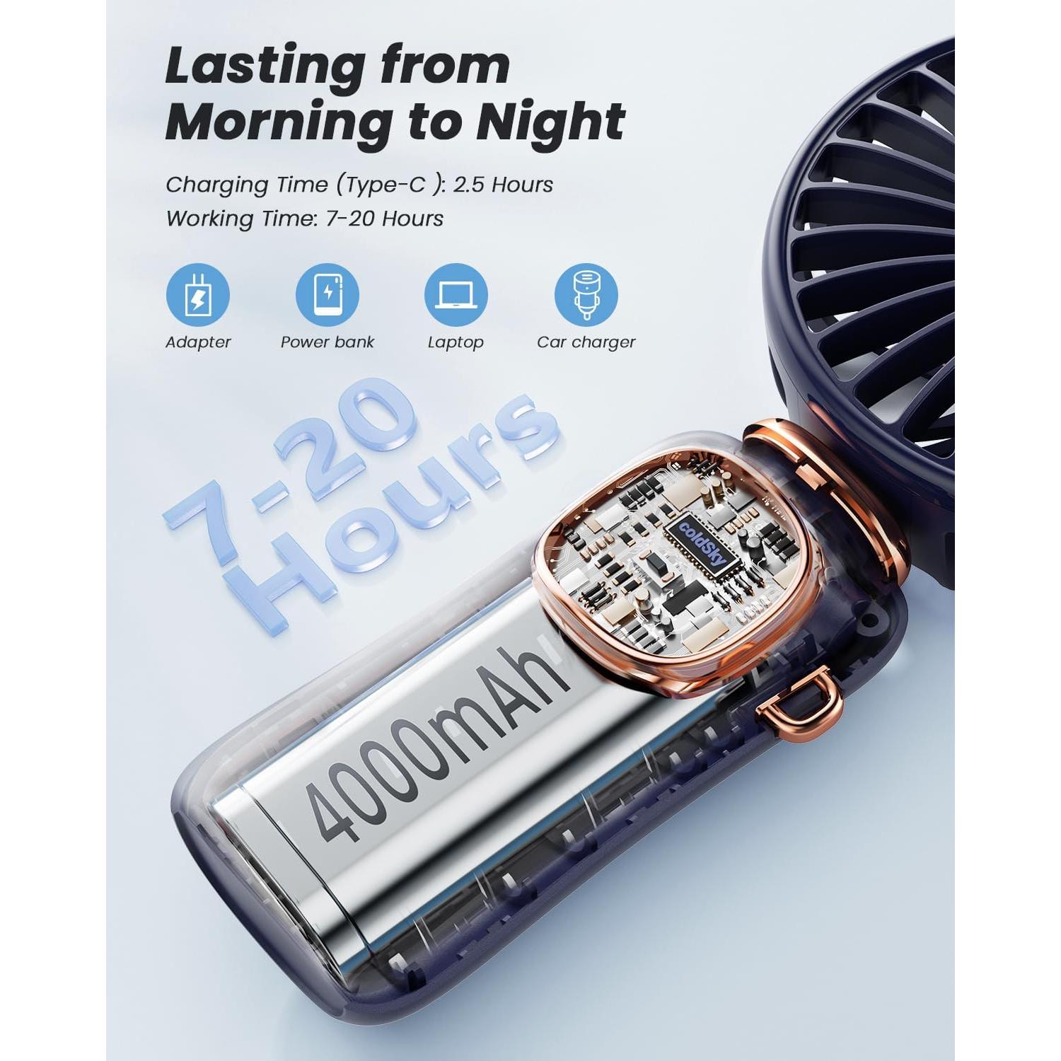 Ventilador Portátil coldSky XY-88 3 en 1 Plegable Azul