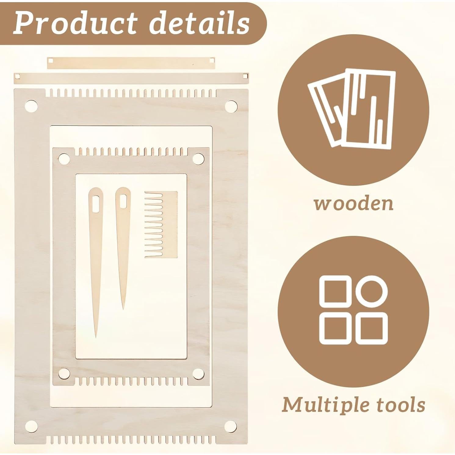 Kit de telar de tejido rectangular 7 piezas Zyghjort madera