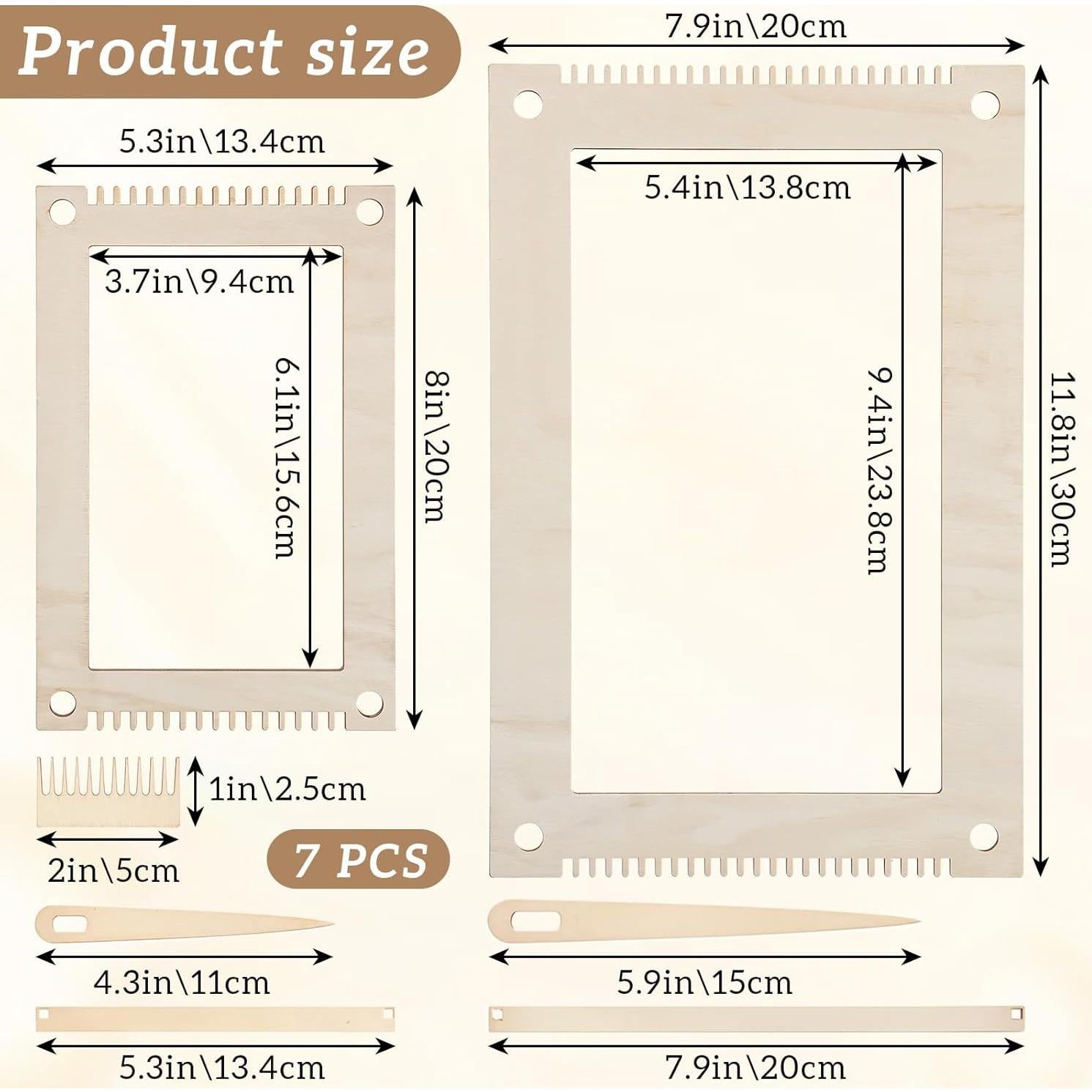 Kit de telar de tejido rectangular 7 piezas Zyghjort madera