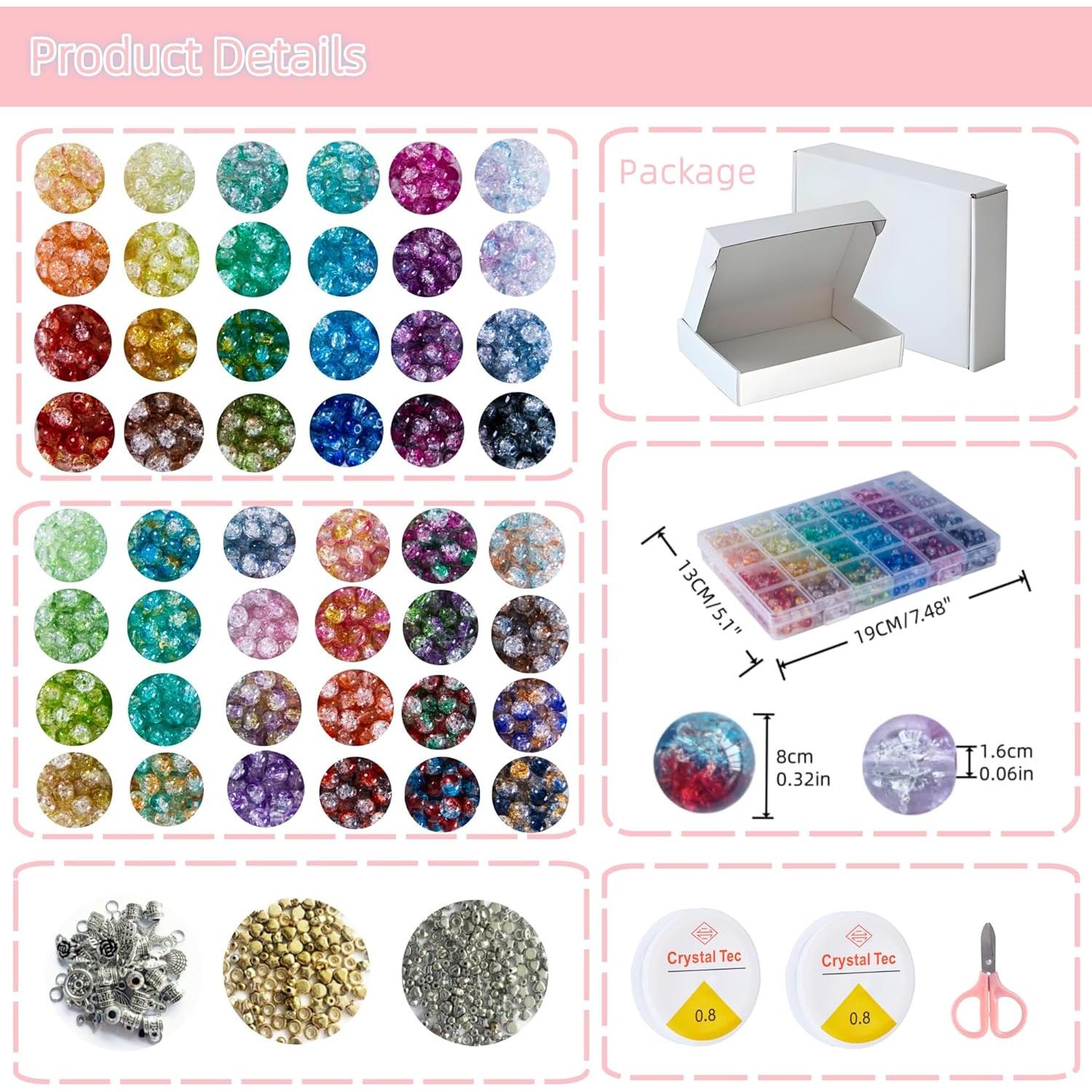 Kit de Joyería REVKI 1300 Piezas Perlas de Vidrio 8mm