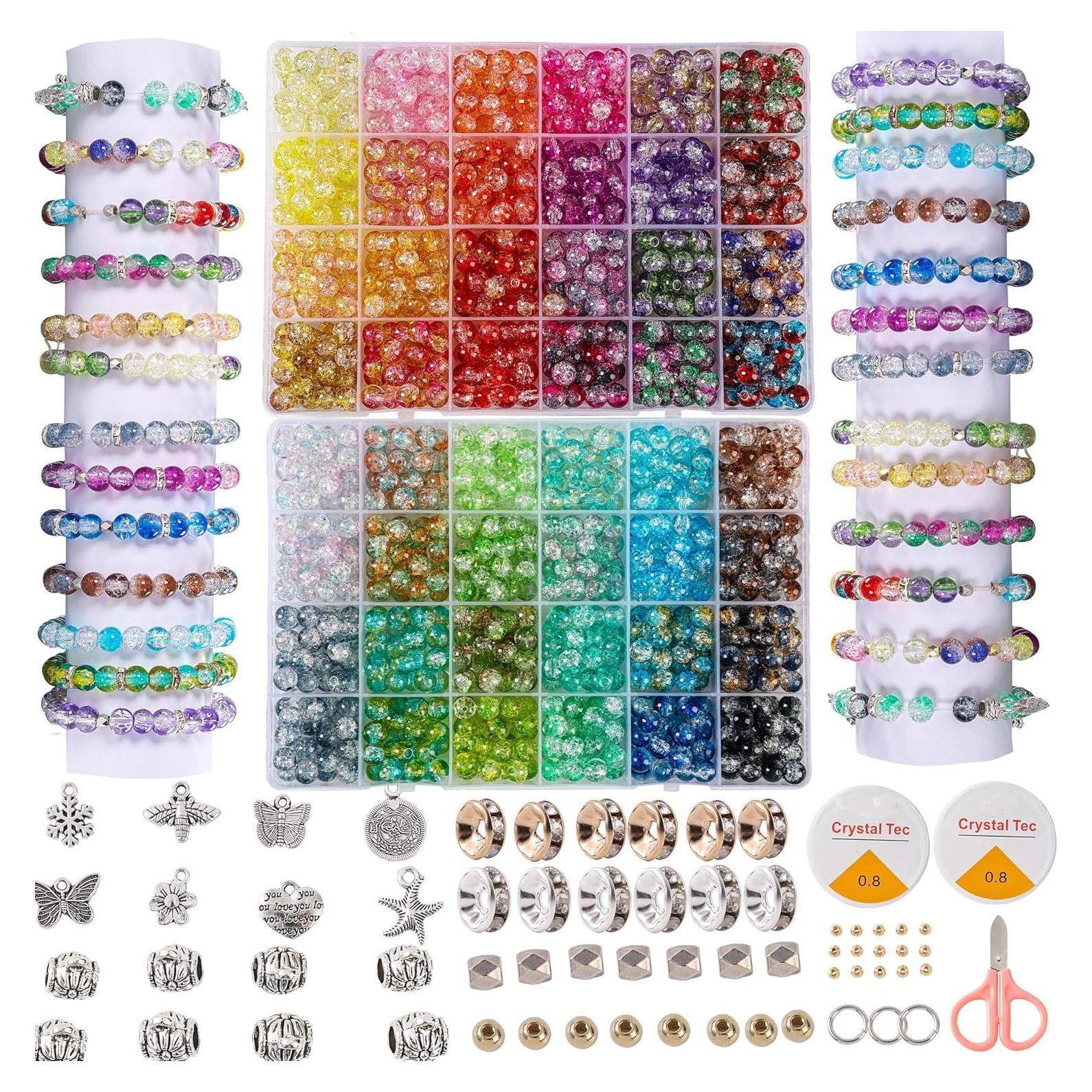 Kit de fabricación de pulseras de cuentas de vidrio XJRLUK 1350PCS 8mm