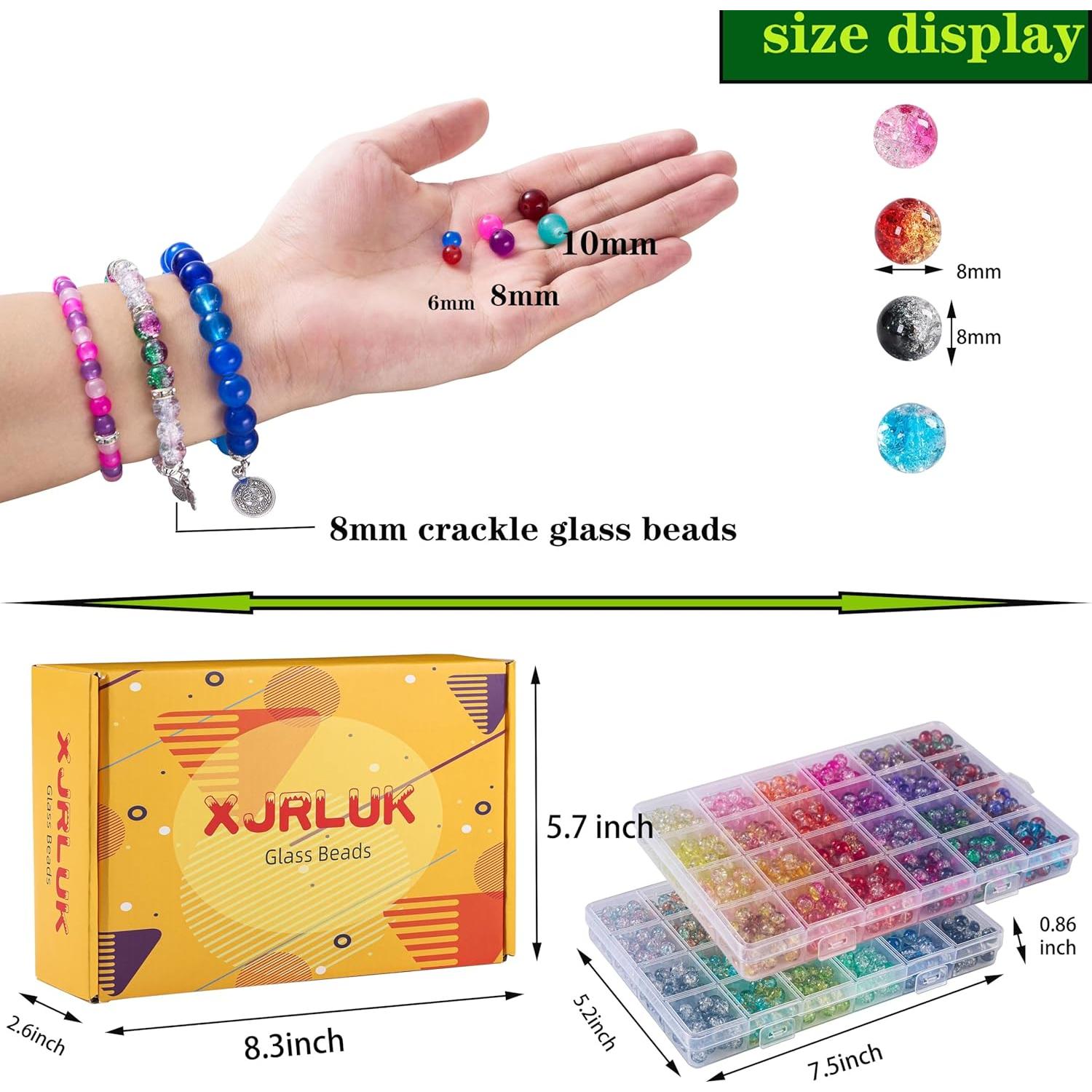 Kit de fabricación de pulseras de cuentas de vidrio XJRLUK 1350PCS 8mm