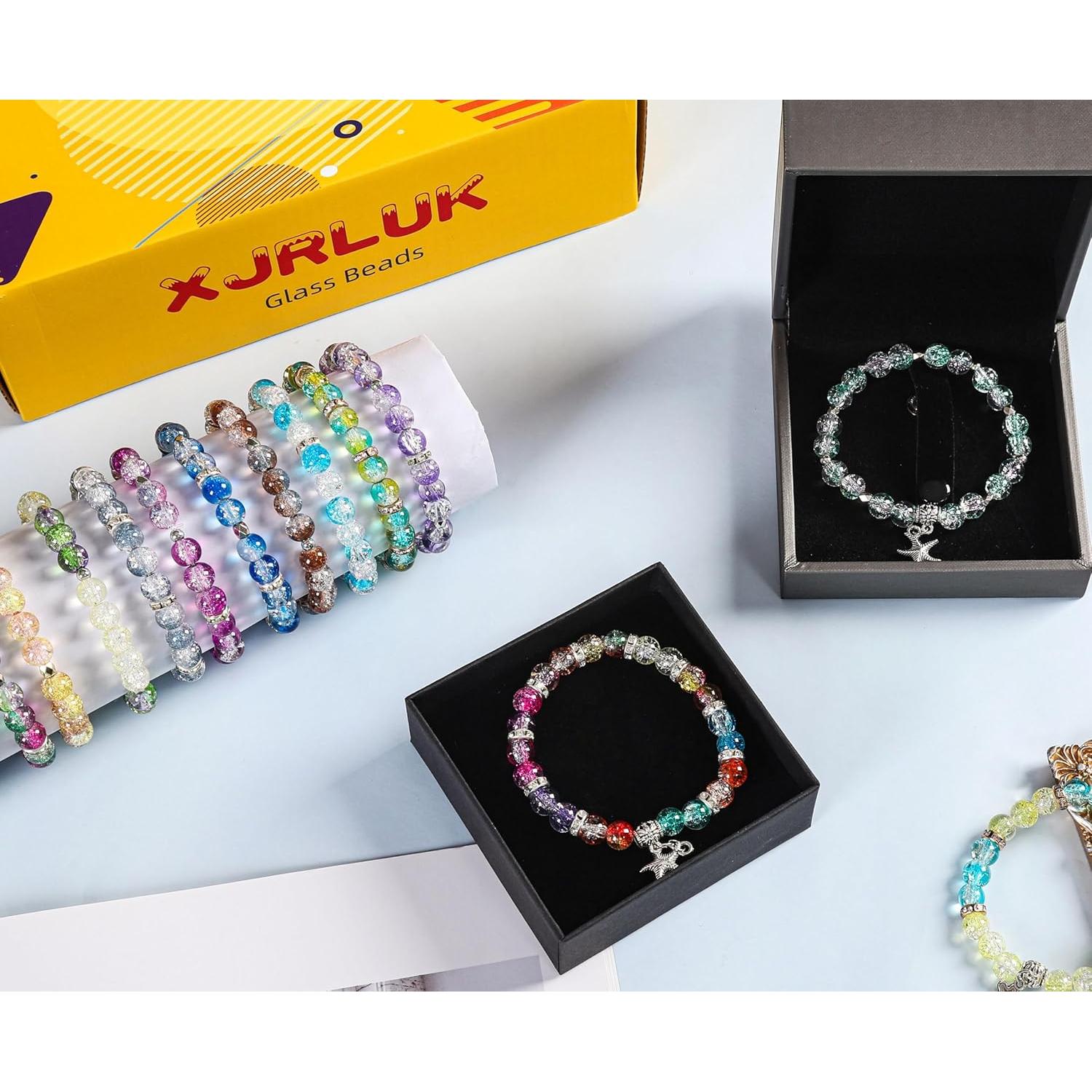 Kit de fabricación de pulseras de cuentas de vidrio XJRLUK 1350PCS 8mm