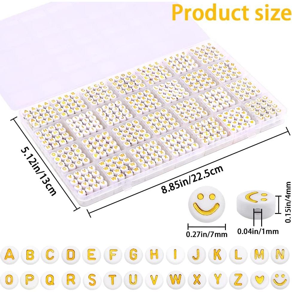 XIMISHOP 1400pcs Cuentas Letras Doradas Acrílicas 4x7mm