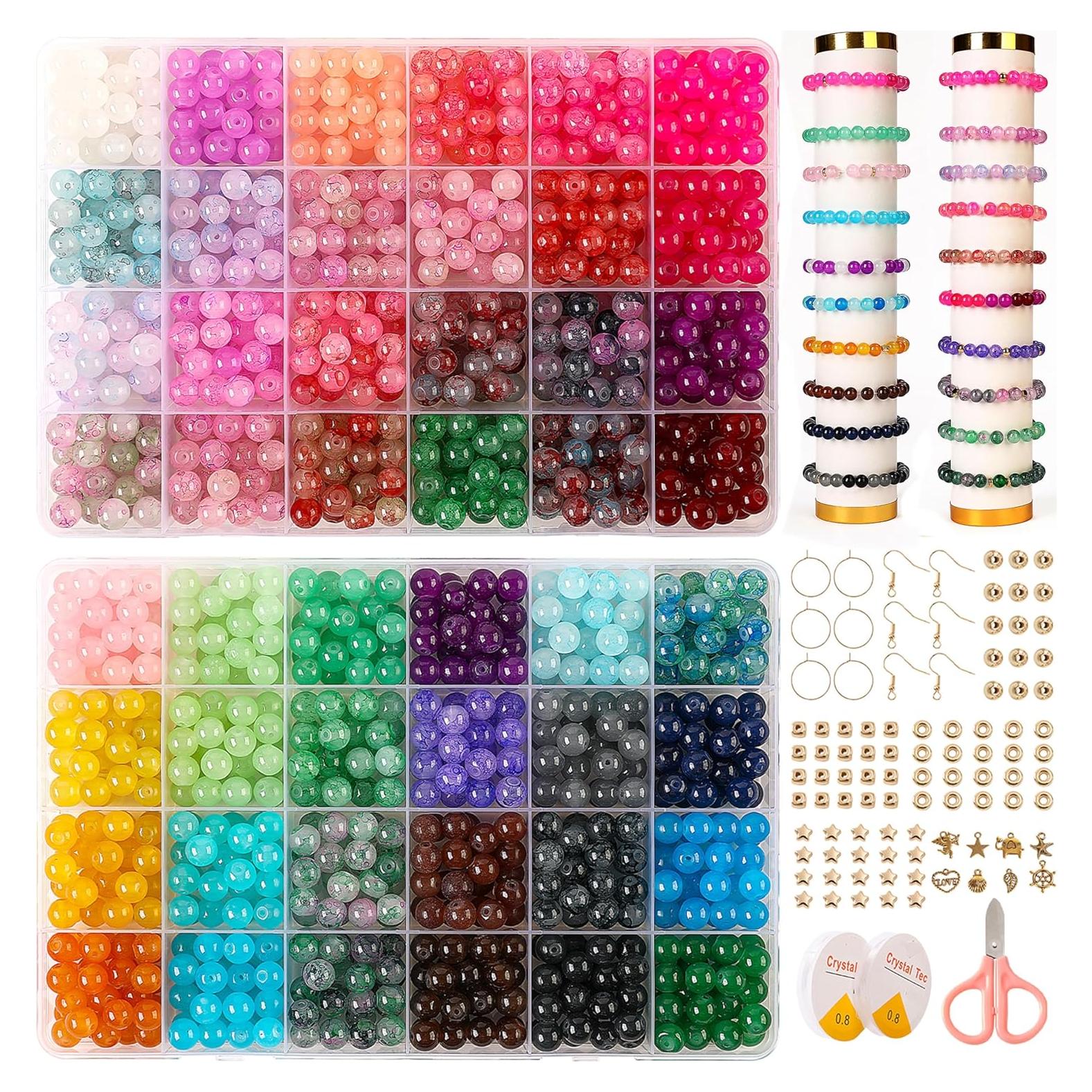 Kit de Perlas de Vidrio XJRLUK 1300pcs 8mm 48 Colores para Joyas