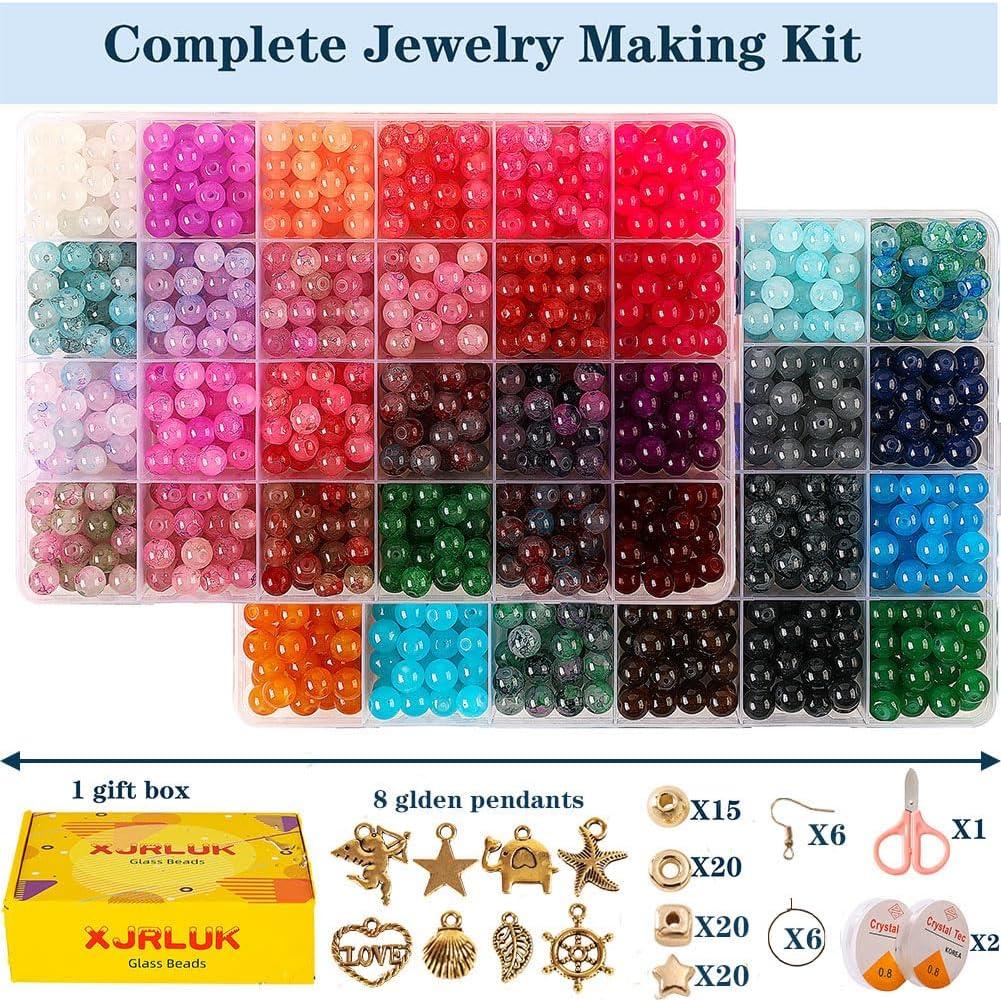 Kit de Perlas de Vidrio XJRLUK 1300pcs 8mm 48 Colores para Joyas