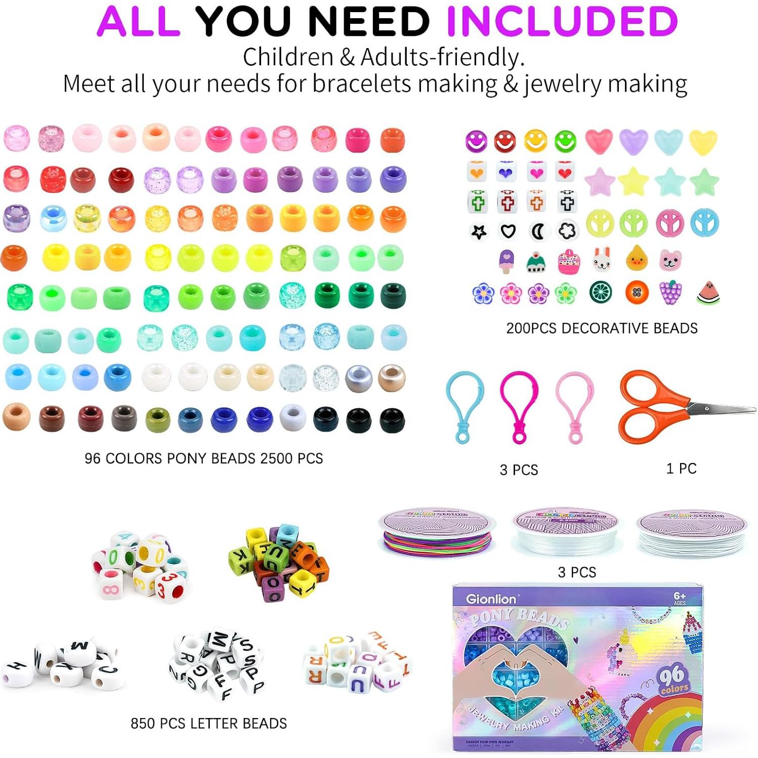 Kit de Fabricación de Pulseras Gionlion 3550 Piezas 96 Colores