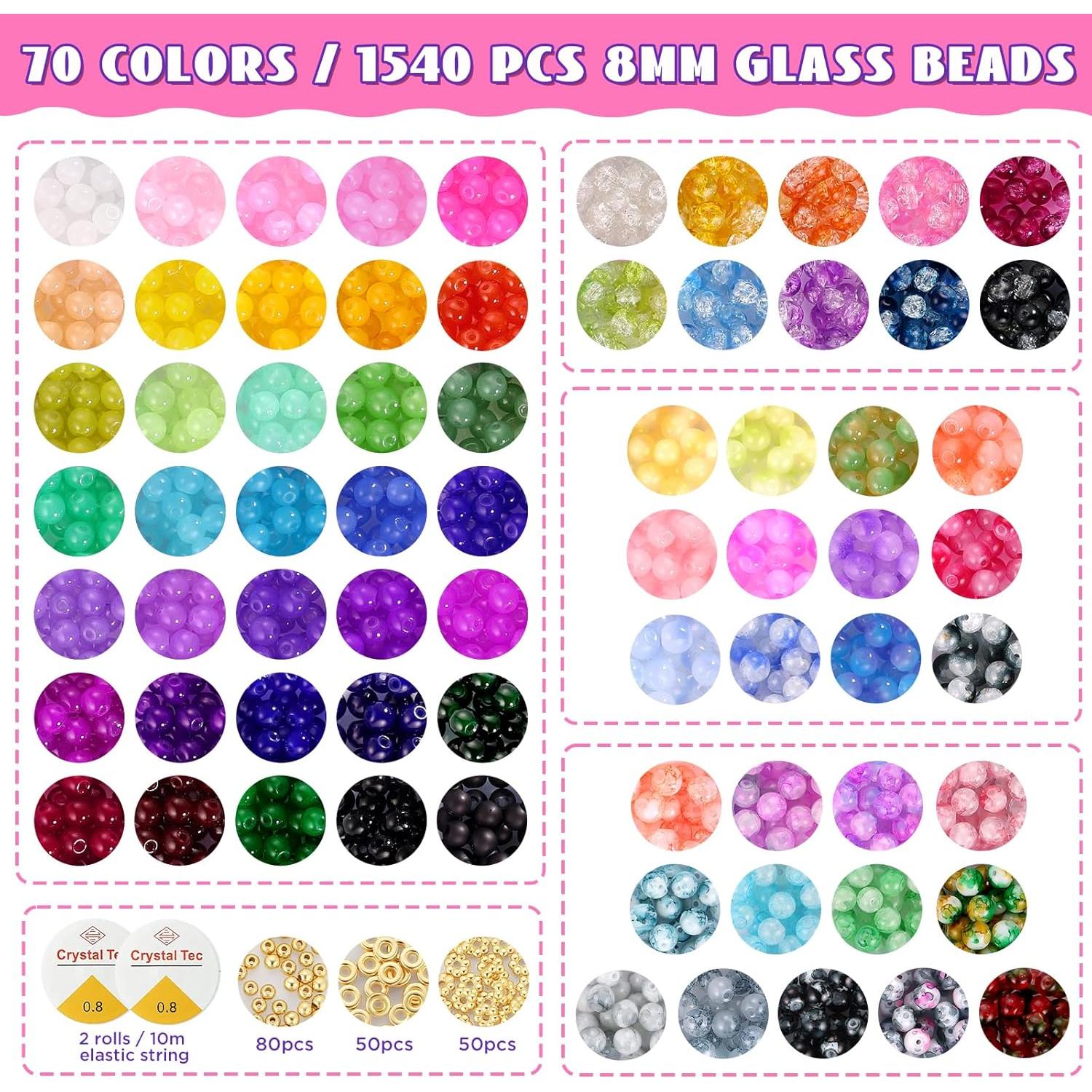 Kit de Pulseras de Perlas de Vidrio 8mm Funtopia 1540pcs DIY