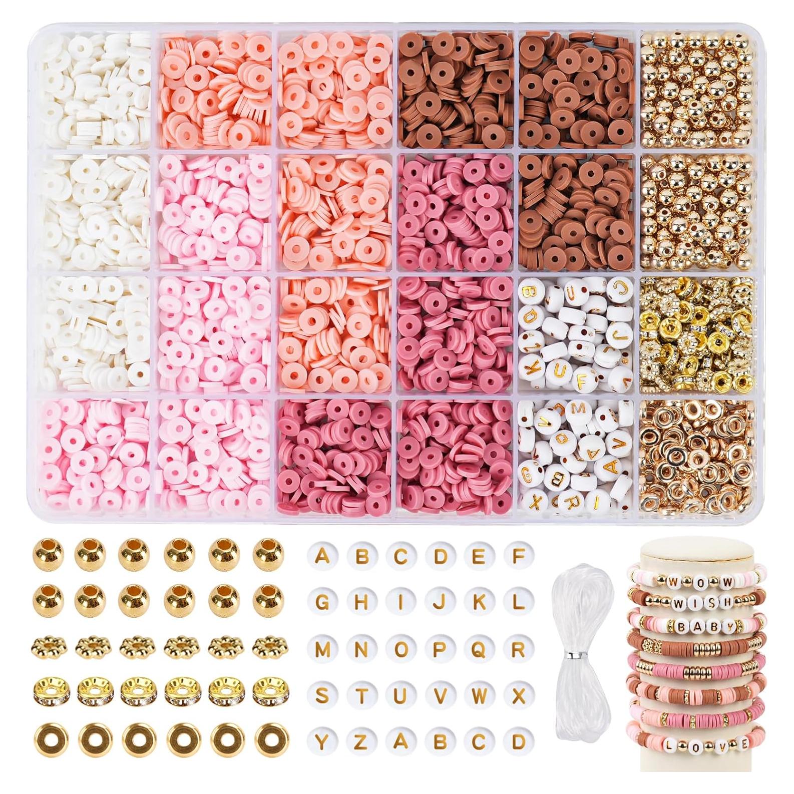 Kit de Hacer Pulseras QUEFE 2850 Cuentas Arcilla Humo Rosa