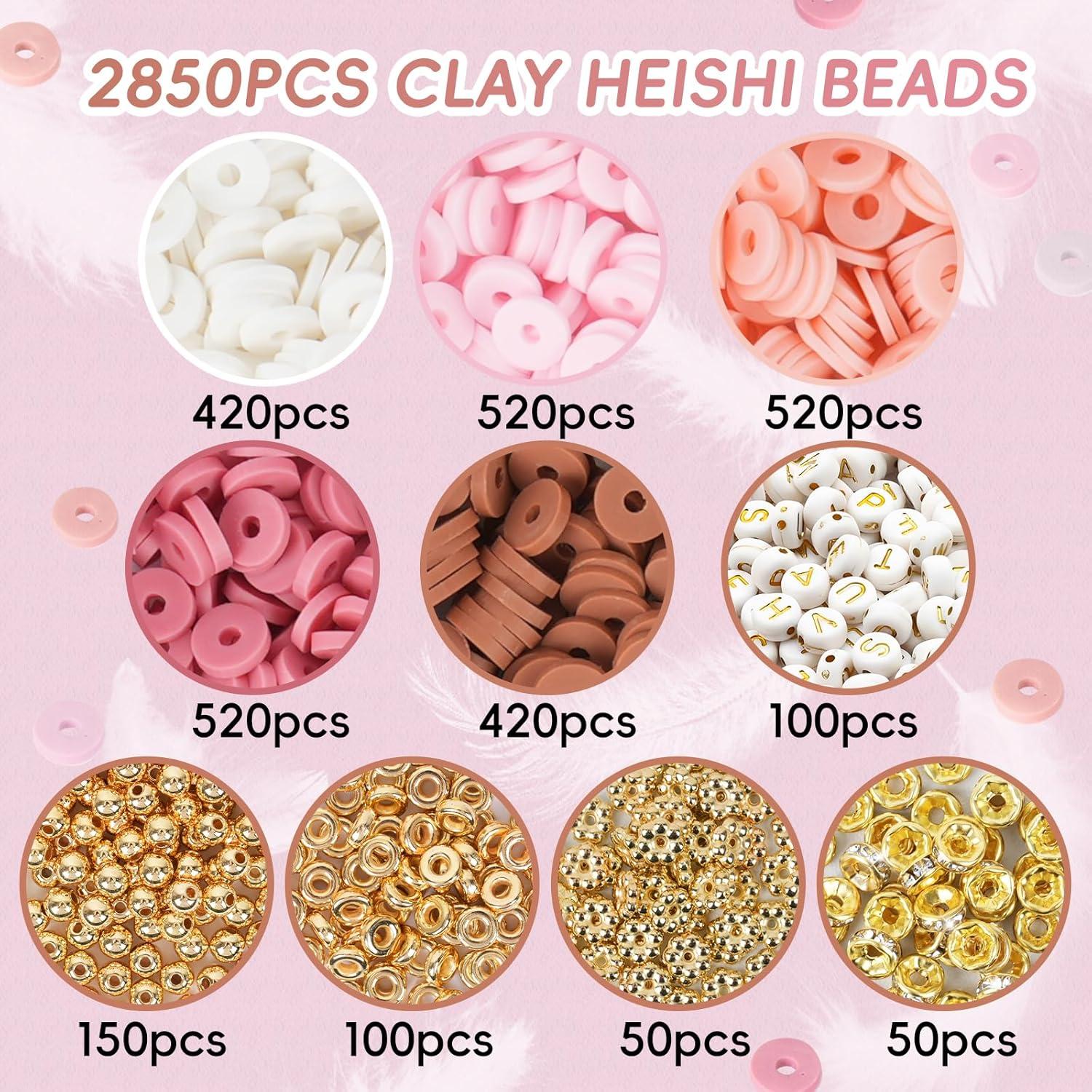 Kit de Hacer Pulseras QUEFE 2850 Cuentas Arcilla Humo Rosa