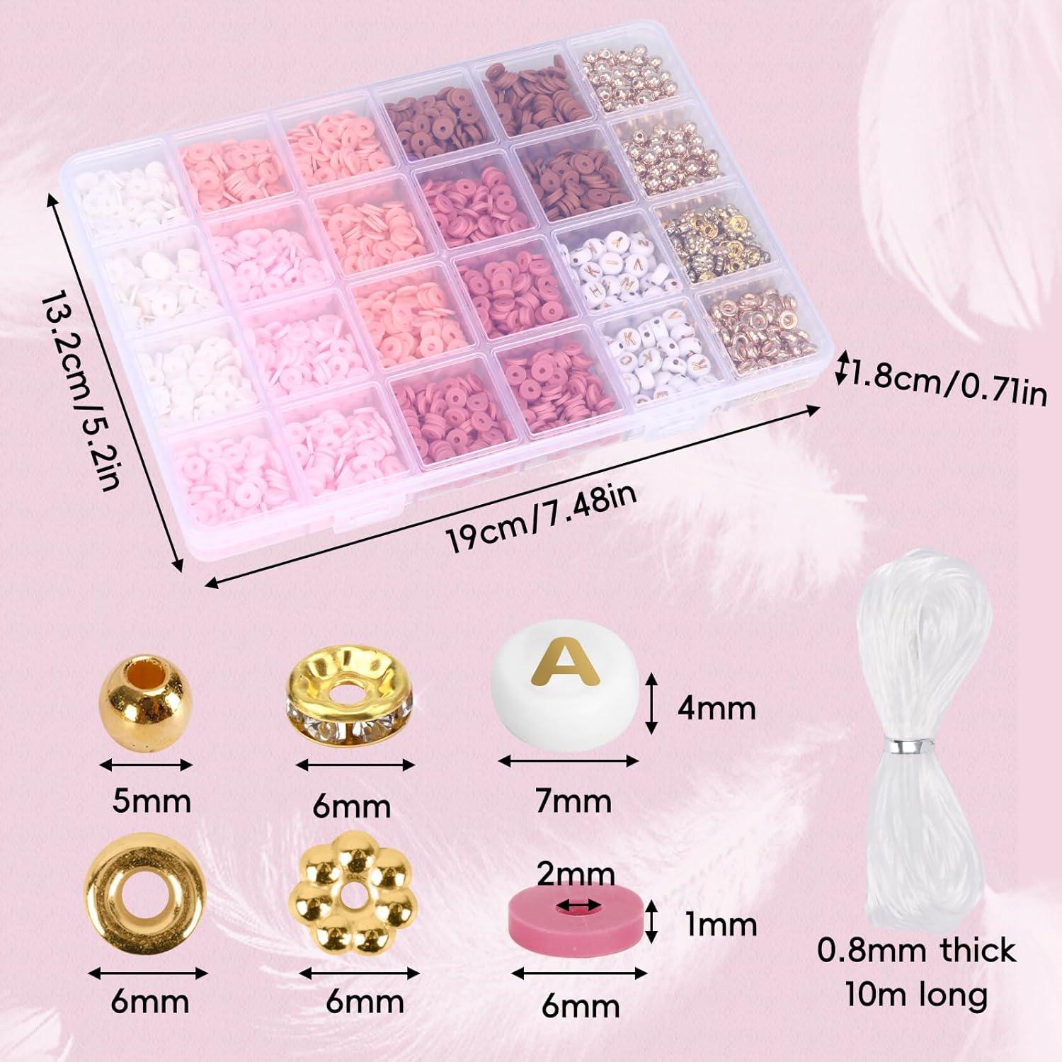 Kit de Hacer Pulseras QUEFE 2850 Cuentas Arcilla Humo Rosa