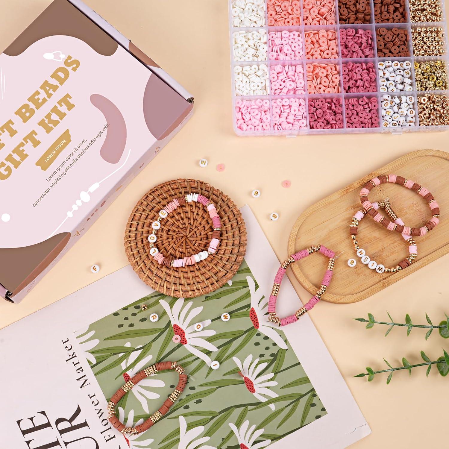 Kit de Hacer Pulseras QUEFE 2850 Cuentas Arcilla Humo Rosa