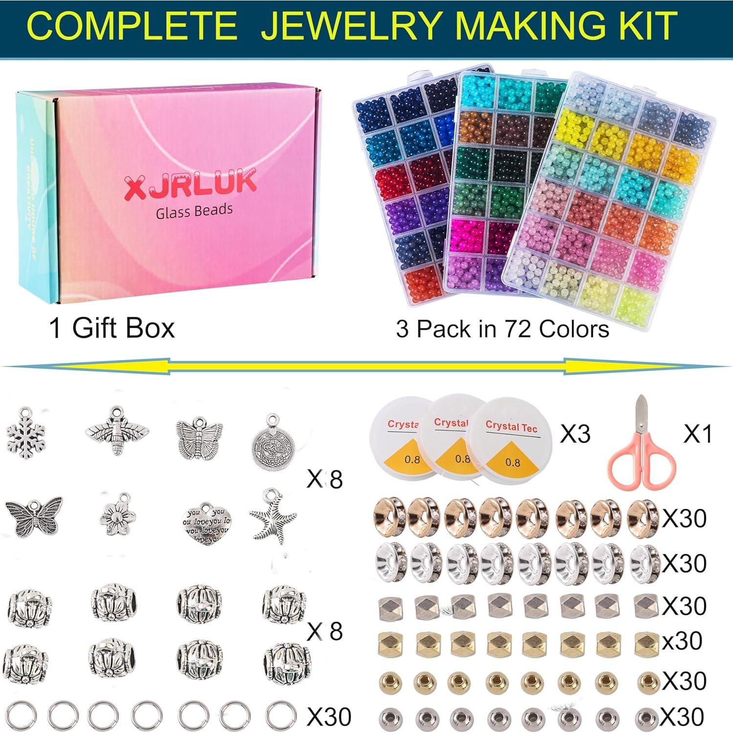 Kit de Fabricación de Pulseras de Cuentas de Vidrio XJRLUK 3000 Piezas 6mm 72 Colores