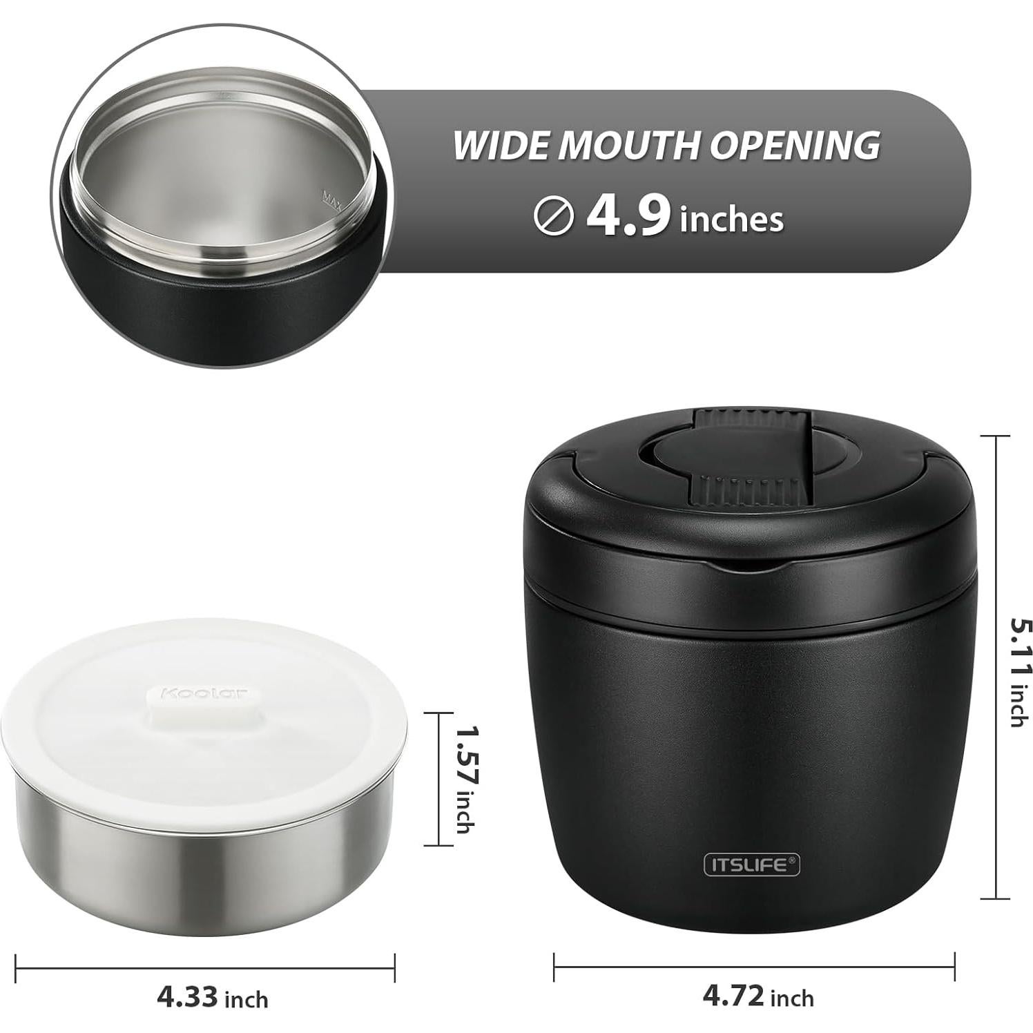 Termo de Sopa Itslife 973ml Acero Inoxidable Aislado Negro