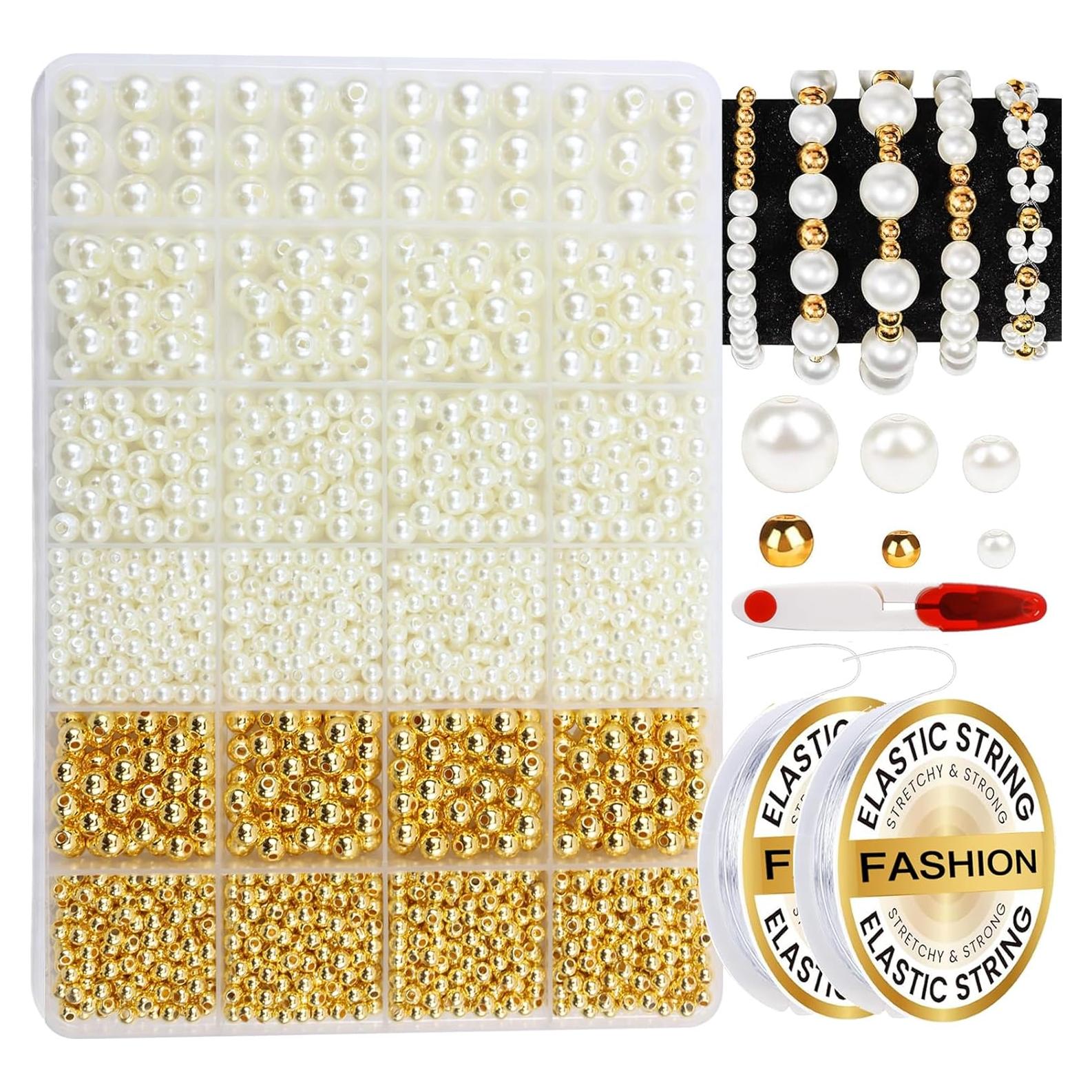 Kit de Fabricación de Pulseras Hpebl 2136pcs - Perlas Doradas y Marfil