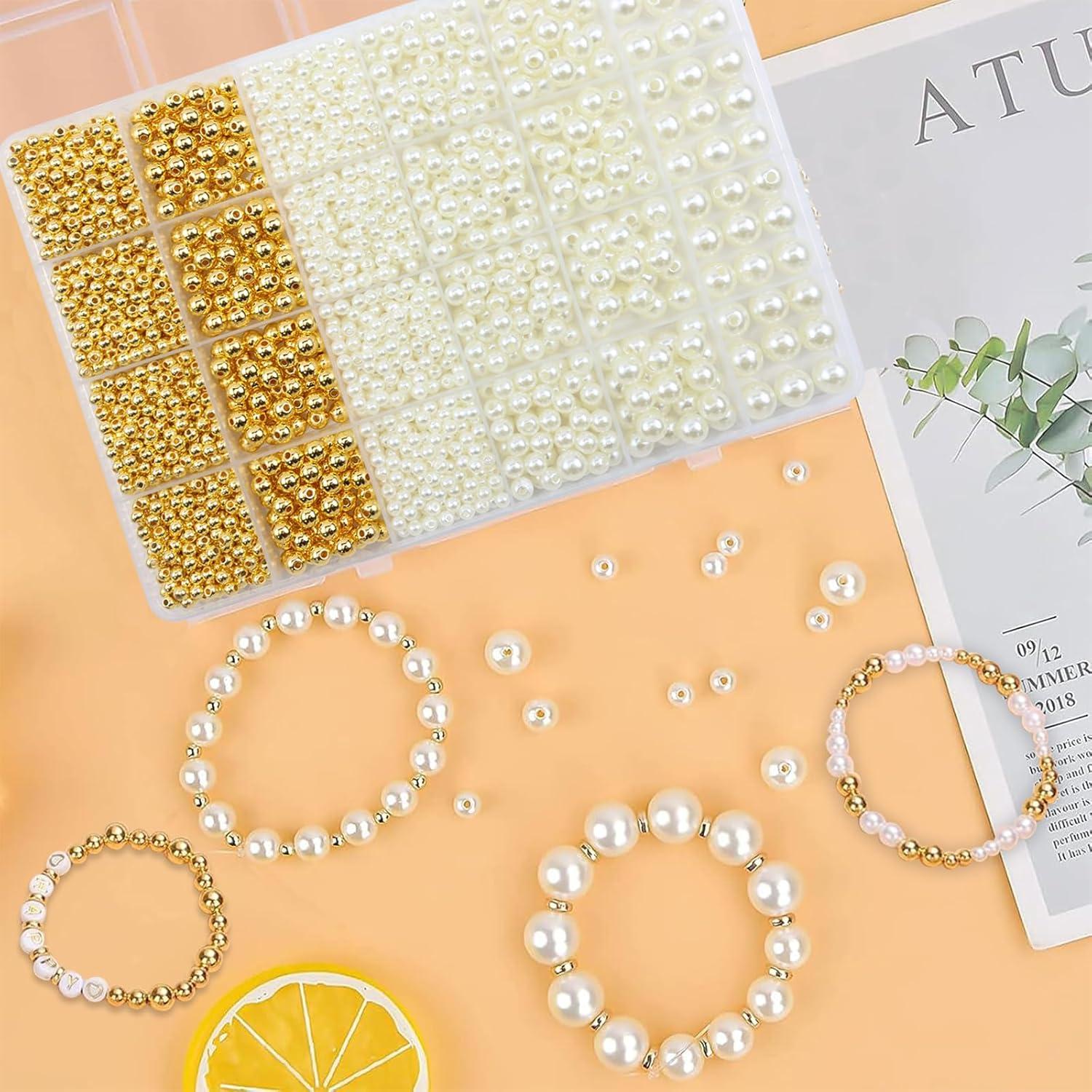 Kit de Fabricación de Pulseras Hpebl 2136pcs - Perlas Doradas y Marfil