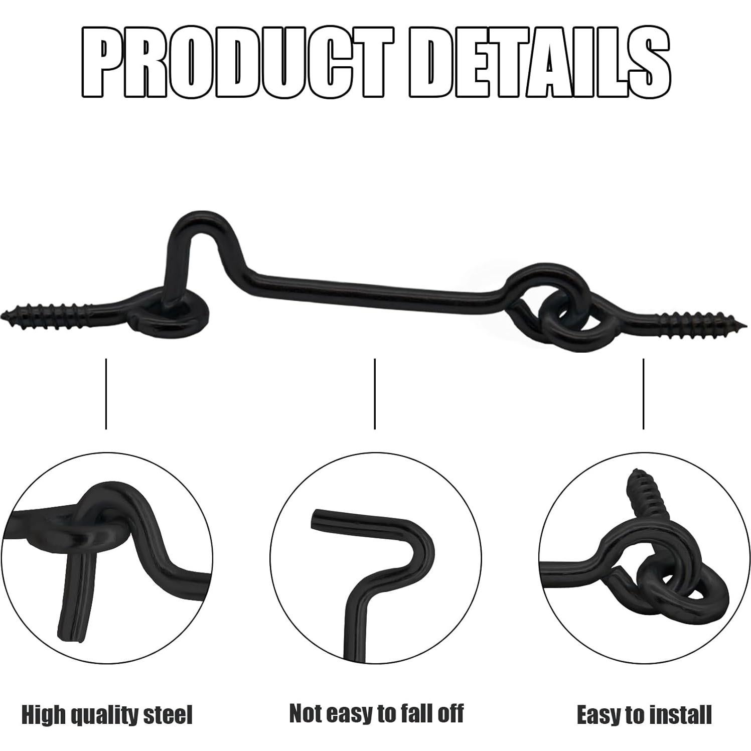 Ganchos de Pestillo de Puerta Litoexpe 5pcs Acero Negro 4"