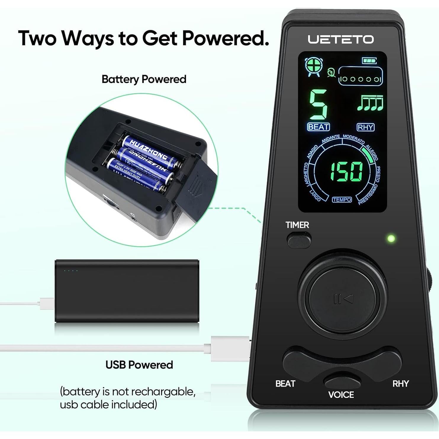 Metrónomo Digital Ueteto con Temporizador y Pantalla LCD
