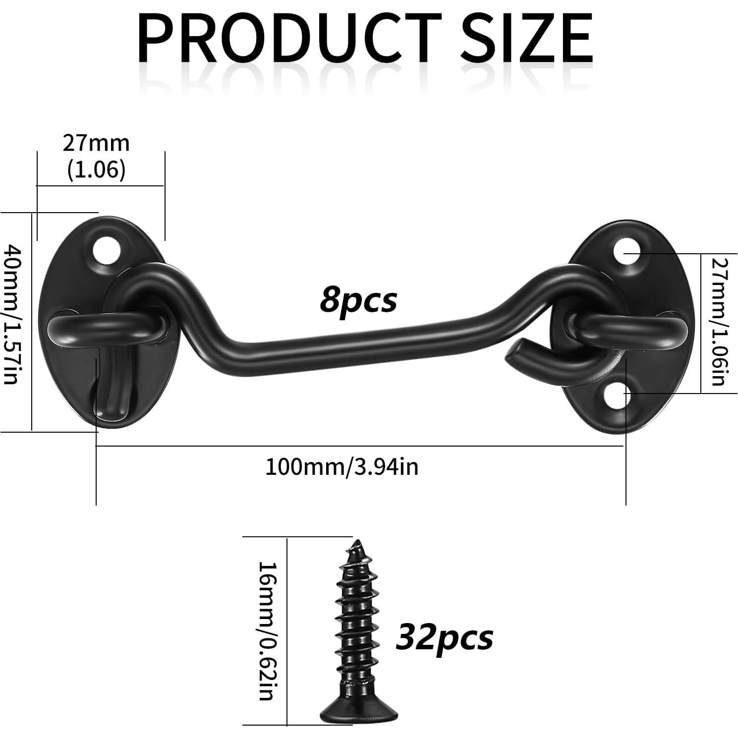 Pestillo de Gancho Ocular 8 Pcs Acero Inoxidable Negro 10.16 cm