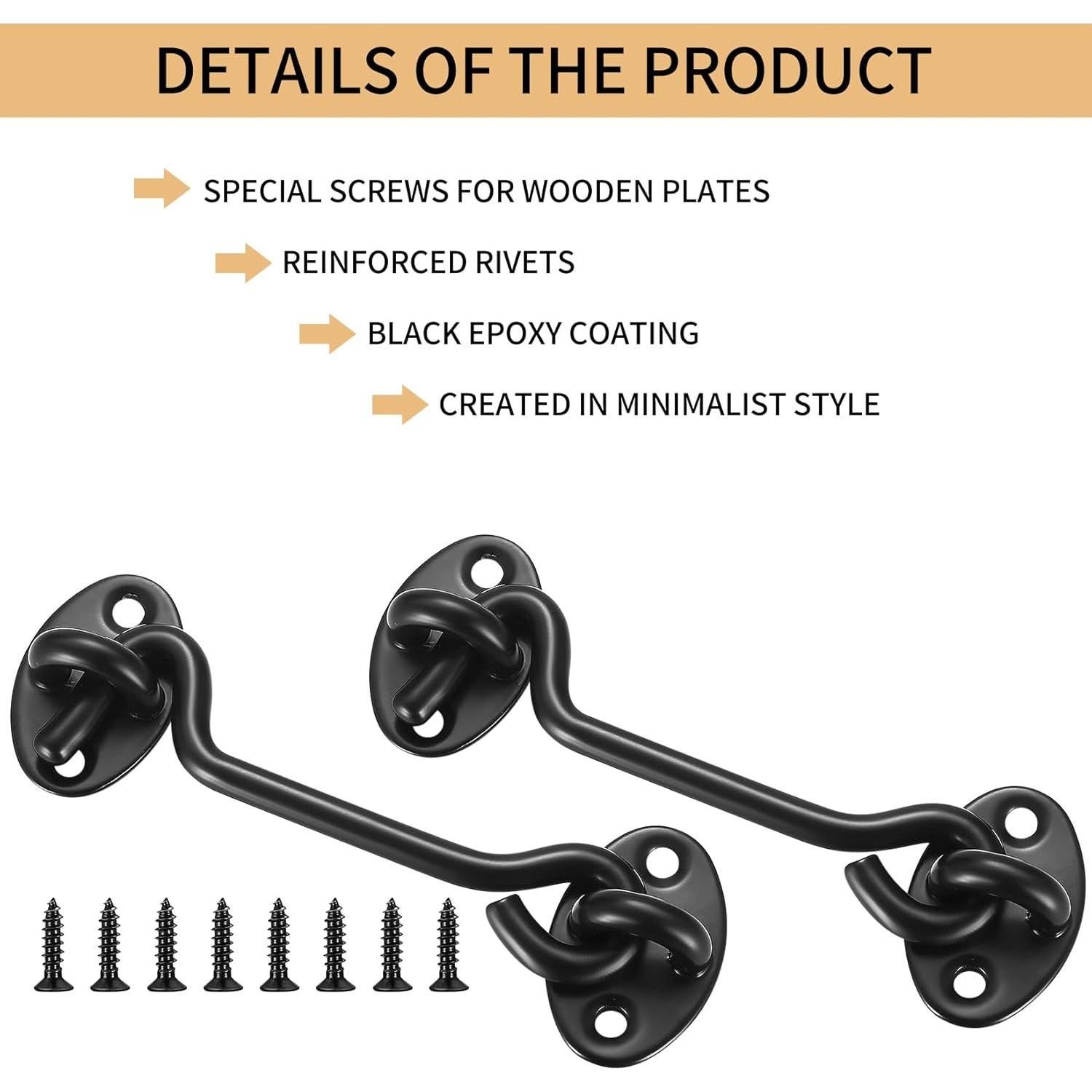 Pestillo de Gancho Ocular 8 Pcs Acero Inoxidable Negro 10.16 cm