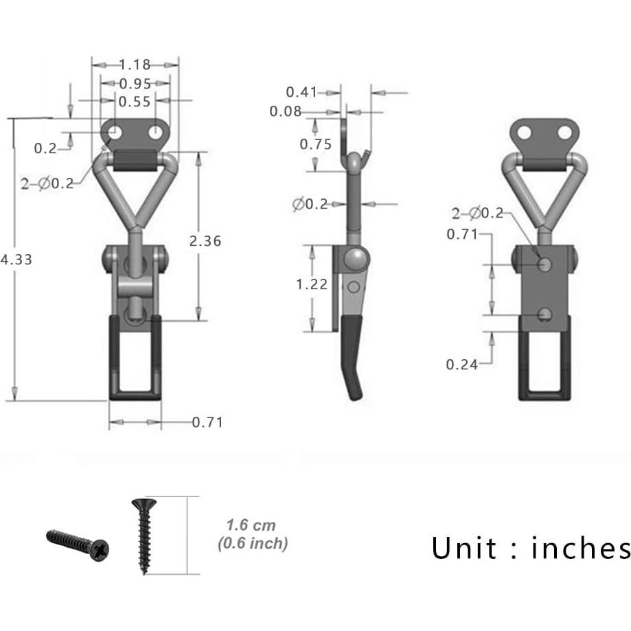 Ganchos de Palanca Ajustables E-TING 6Pack 100kg Metal Negro