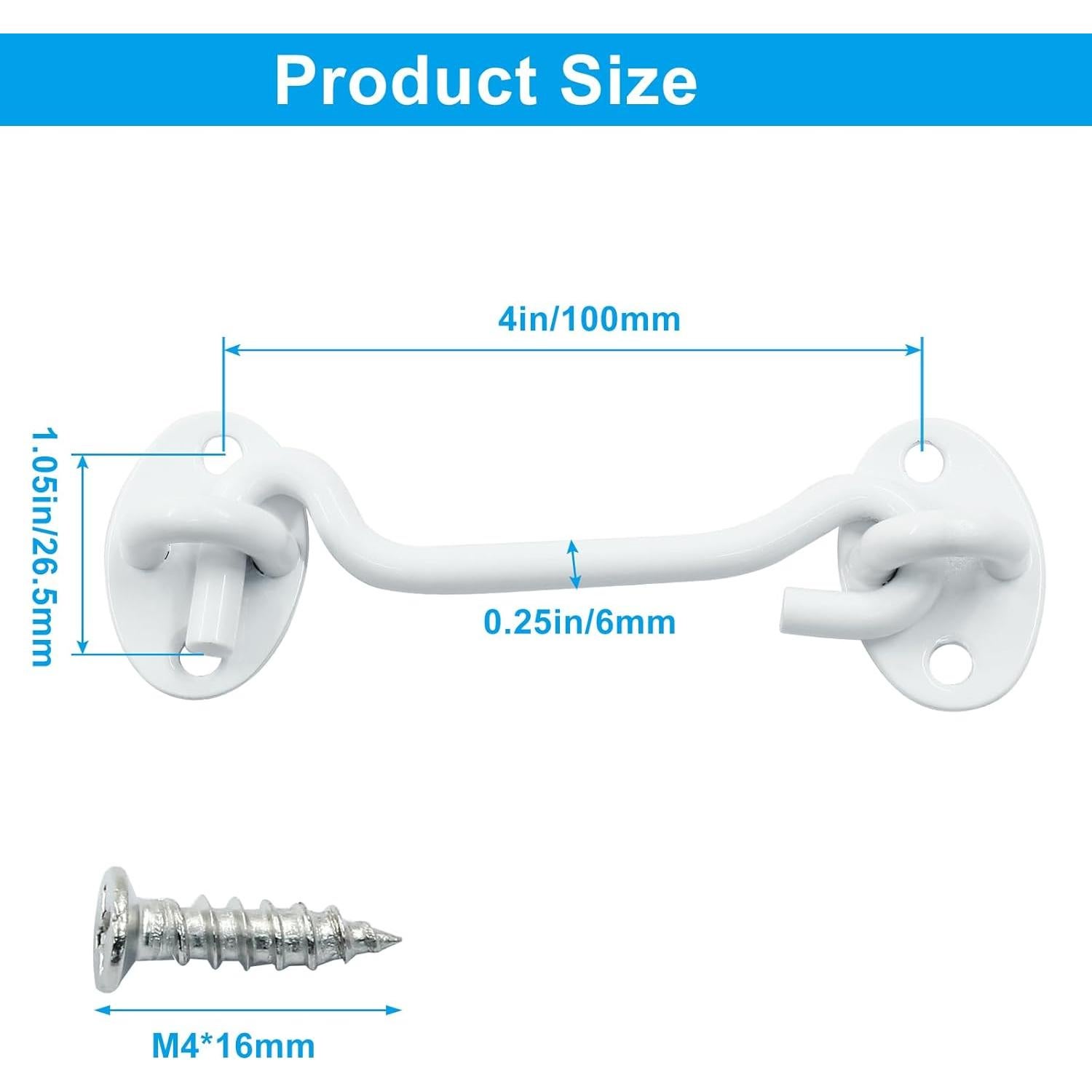 Pestillo de Gancho y Ojo Waziaqoc 100 mm Acero Inoxidable Blanco