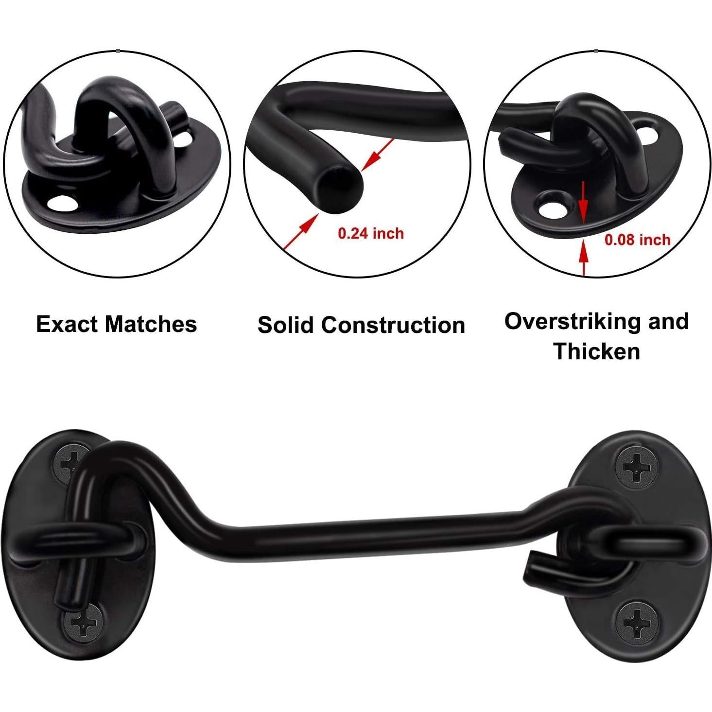 Cierre de Gancho y Ojo Lepoint 2 Pcs Acero Inoxidable Negro