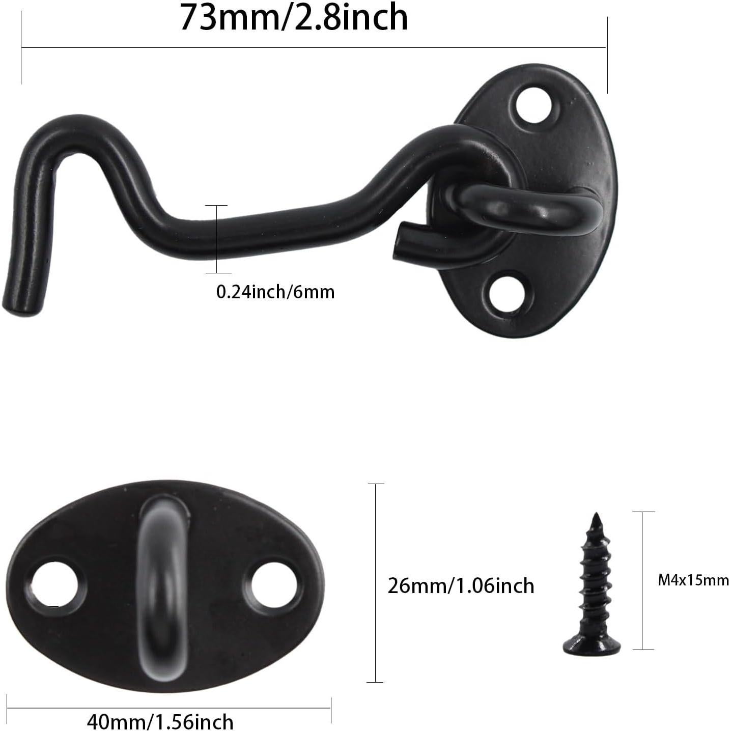 4 Ganchos y Ojos de Acero Inoxidable 75mm Negro - Bociloy