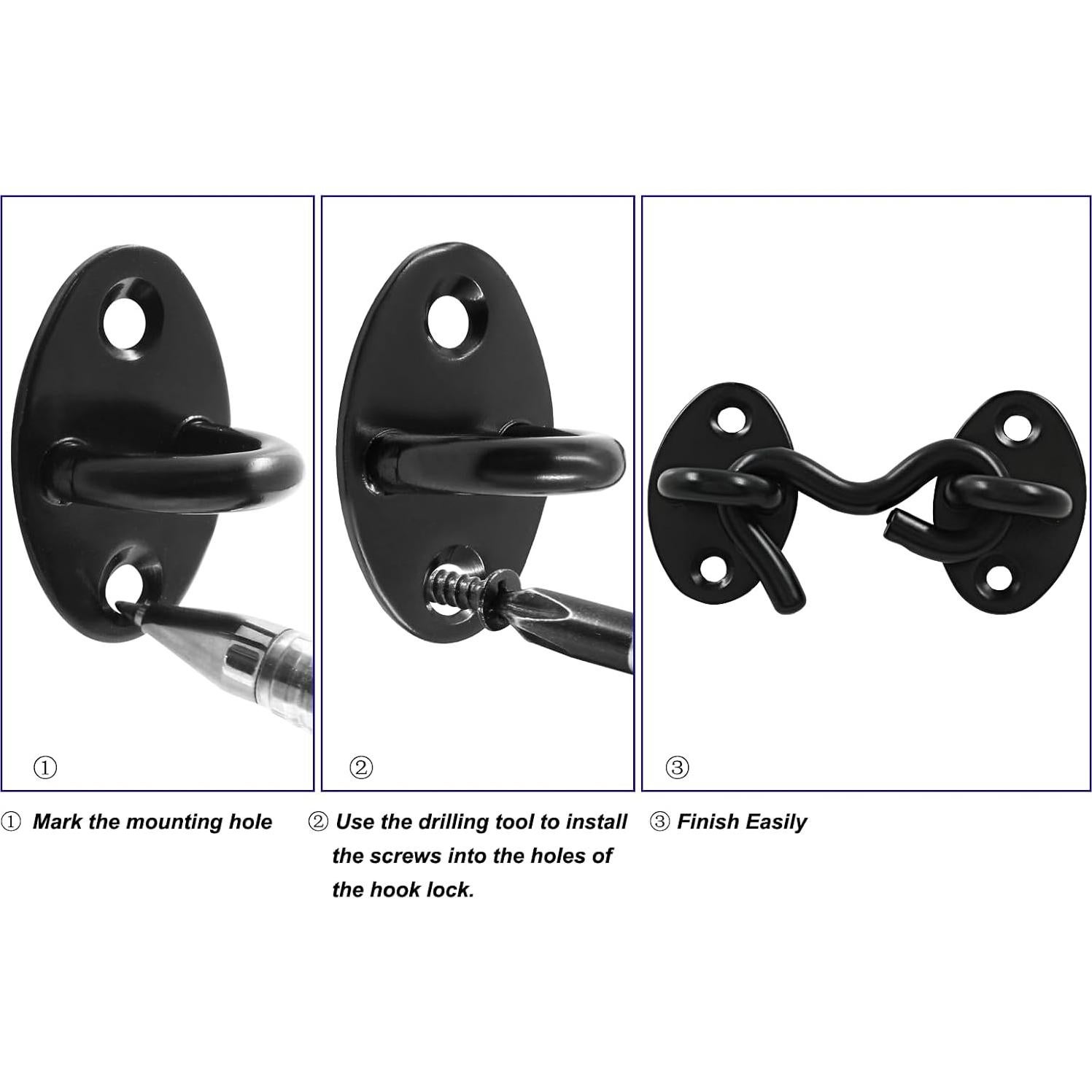 Gancho y Ojo de Privacidad Zorveiio 2 Pcs Acero Inoxidable Negro