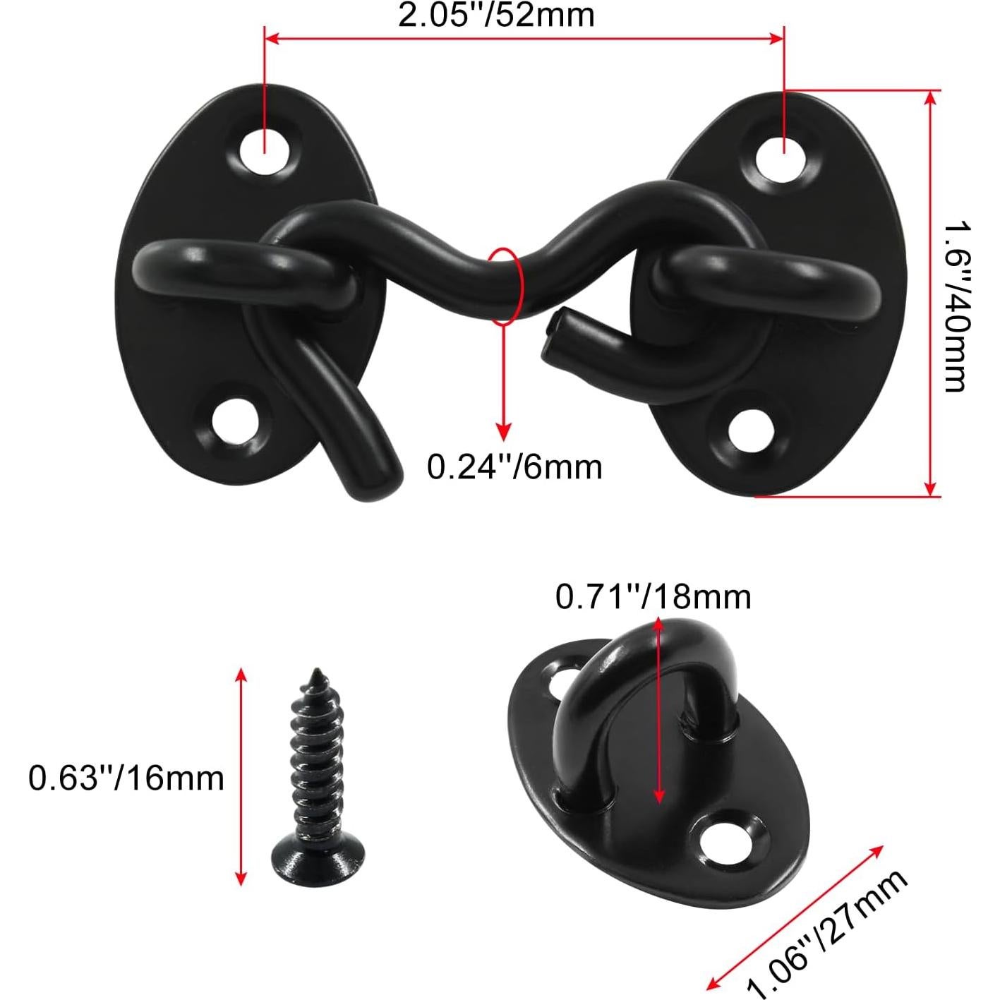 Gancho y Ojo de Privacidad Zorveiio 2 Pcs Acero Inoxidable Negro
