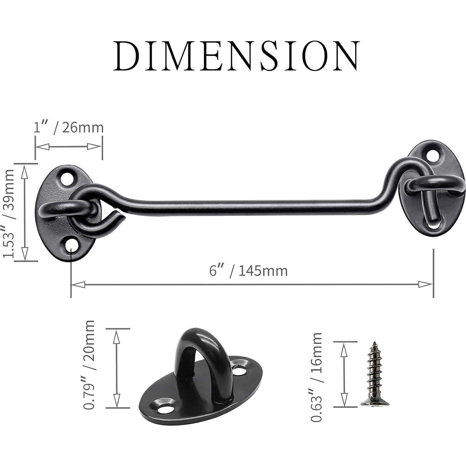 Cerrojo de Ojo de Puerta Kyuionty 152mm Acero Inoxidable Negro 2 Pzas