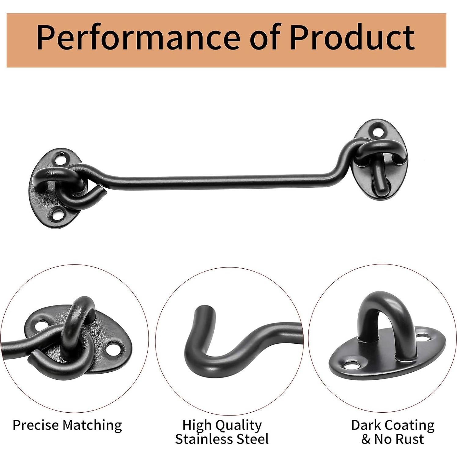 Cerrojo de Ojo de Puerta Kyuionty 152mm Acero Inoxidable Negro 2 Pzas