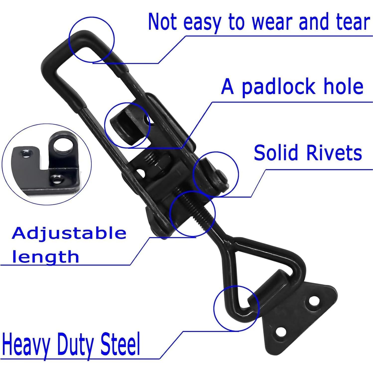 4 Pestillos de Palanca Ajustables EVANCENT 1320lbs Metal Negro