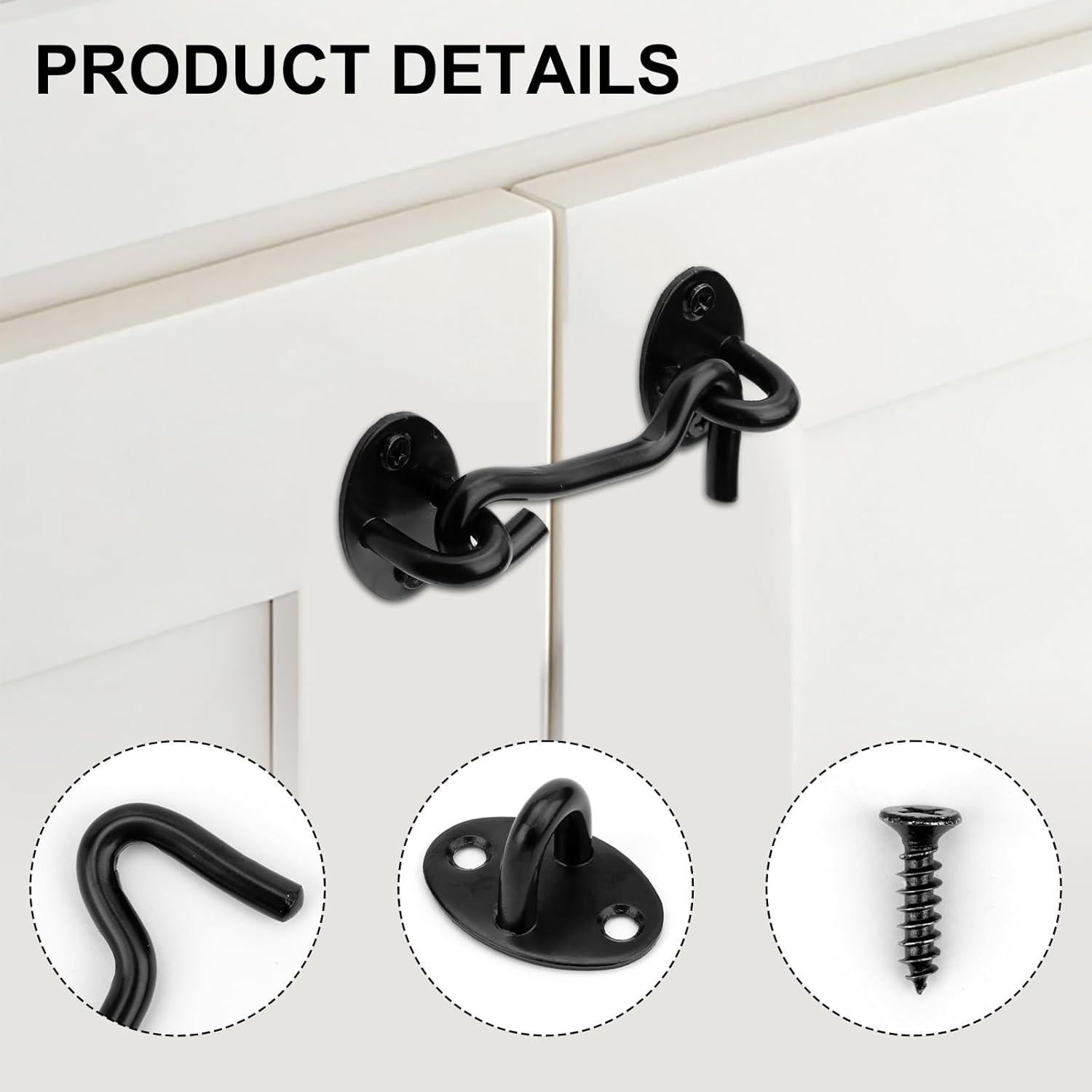 Cierre de Gancho y Ojo Tsinc 3" Negro Acero Inoxidable