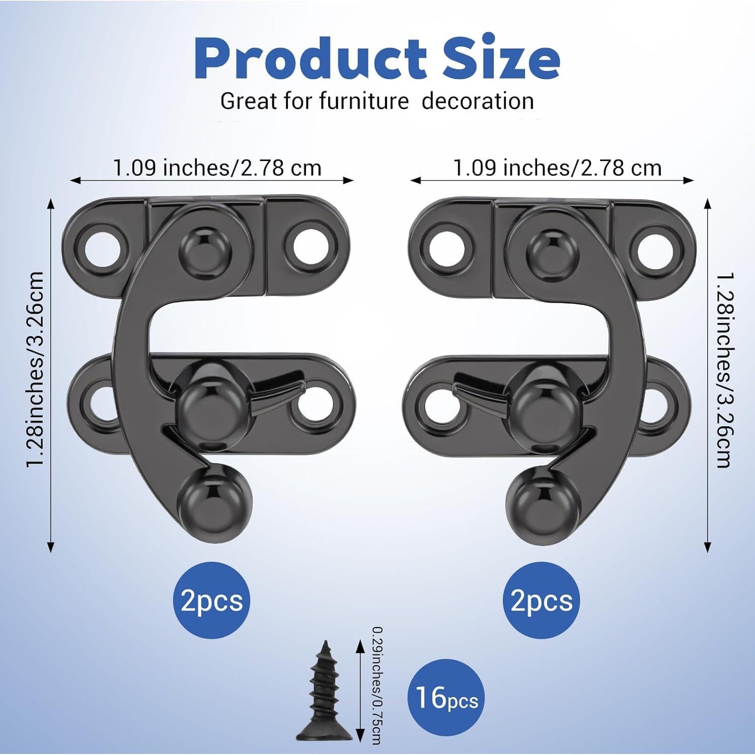 Paquete de 4 Pestillos Pequeños Negros Sorcristy con Tornillos