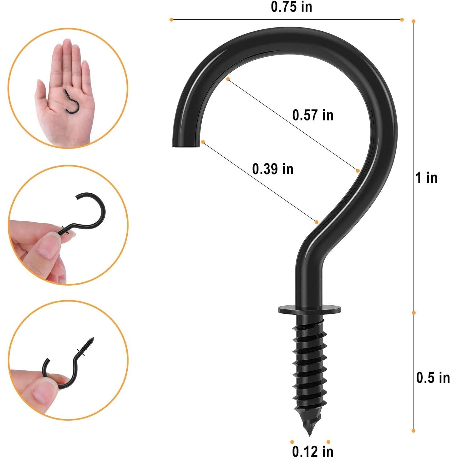 Ganchos de Tornillo RELBRO 3.81 cm Metal Negro 100 Pcs