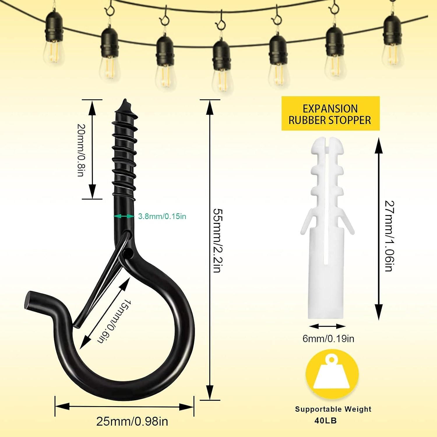 Ganchos Q para Colgar Luces Cyrico - Paquete de 20 Unidades