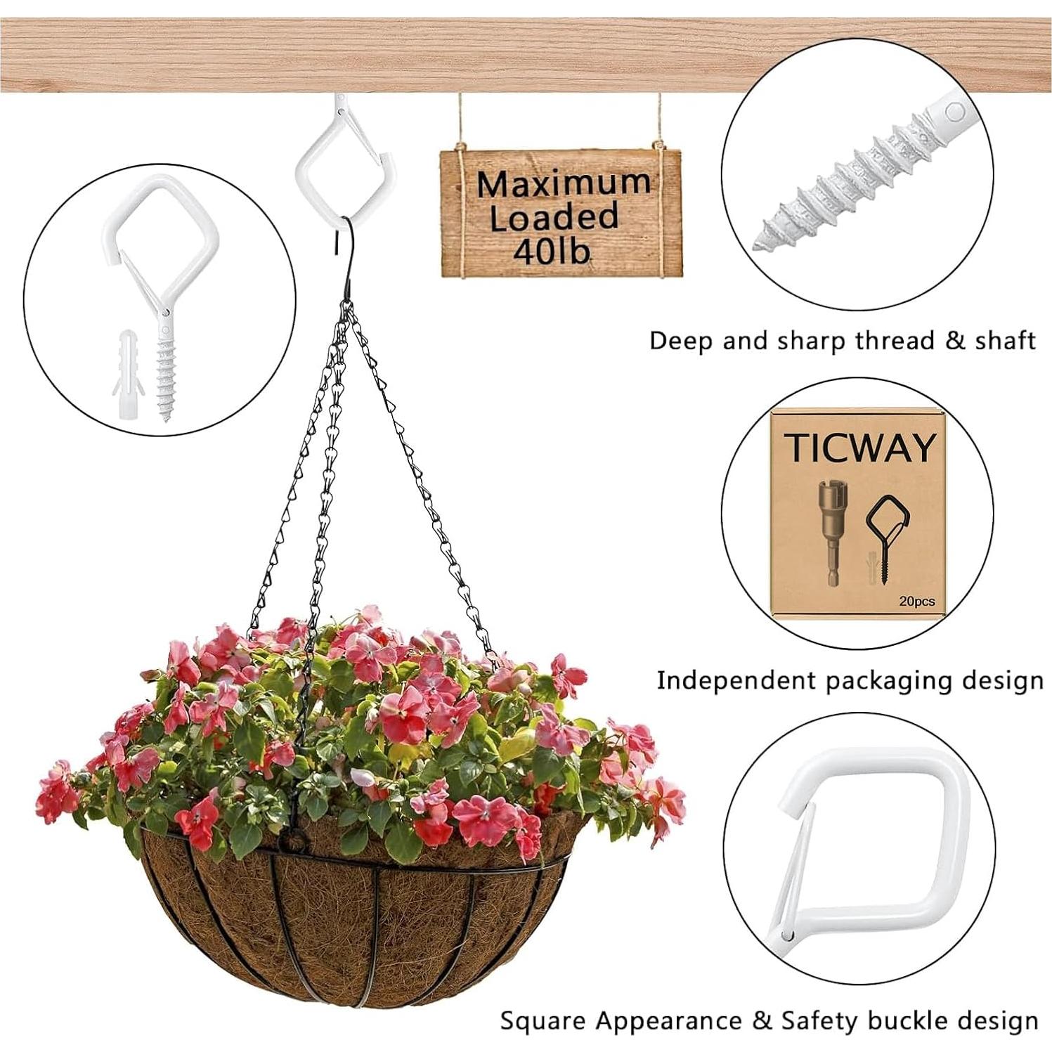 20 Ganchos de Techo Ticway para Plantas y Luces - 18.14 kg