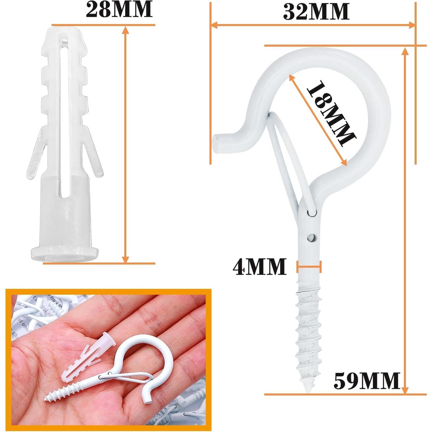 40 Ganchos de Tornillo Datttcc con Hebilla de Seguridad 5.8cm Blanco