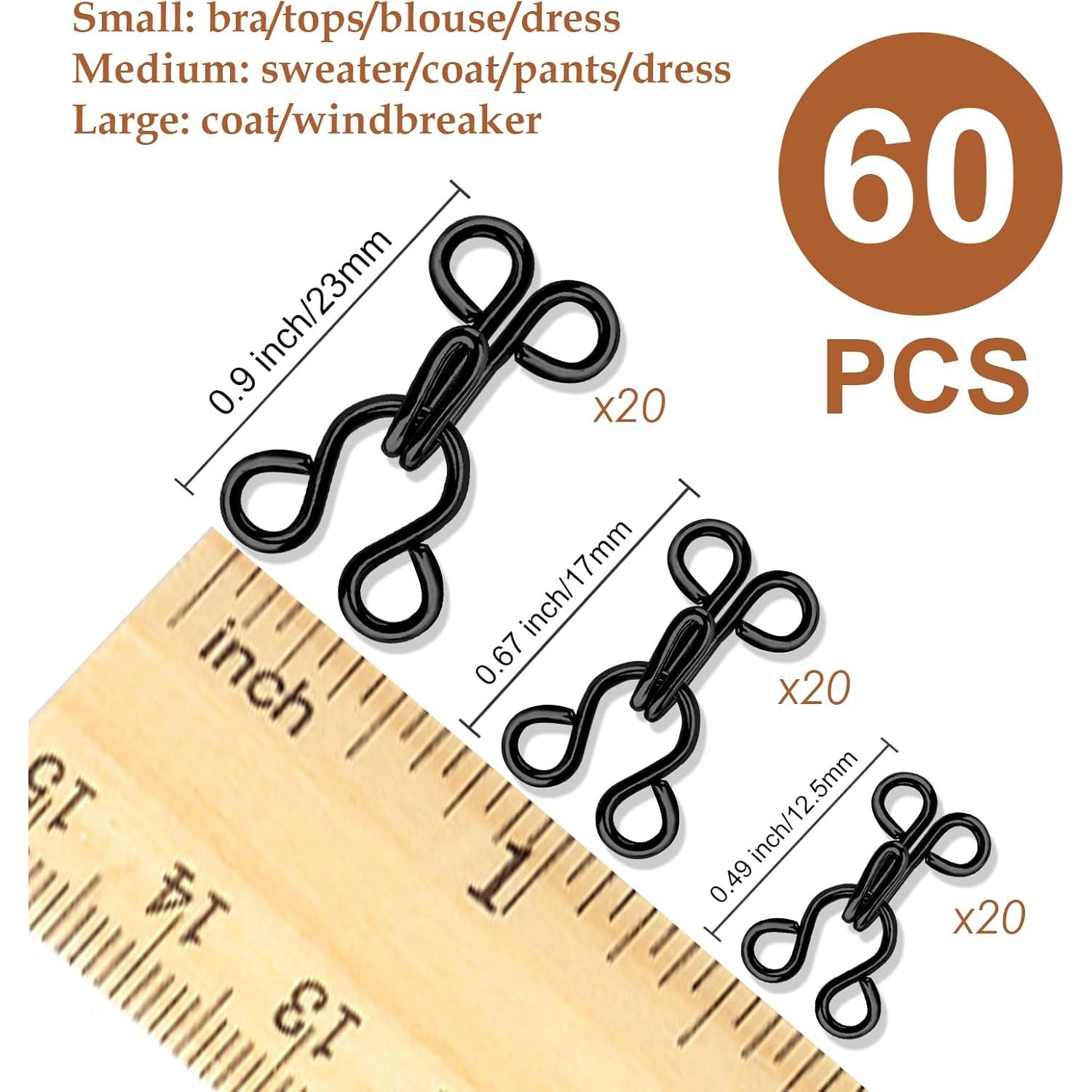 60 Juegos de Ganchos y Ojos de Costura para Ropa - Negro y Plata